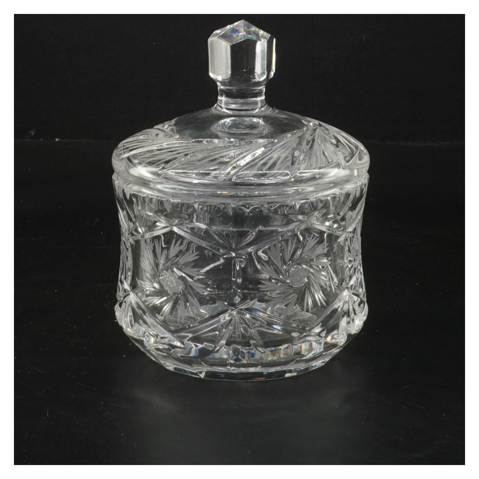 Krystal sukkerskål med låg (str. Ø 10 cm)