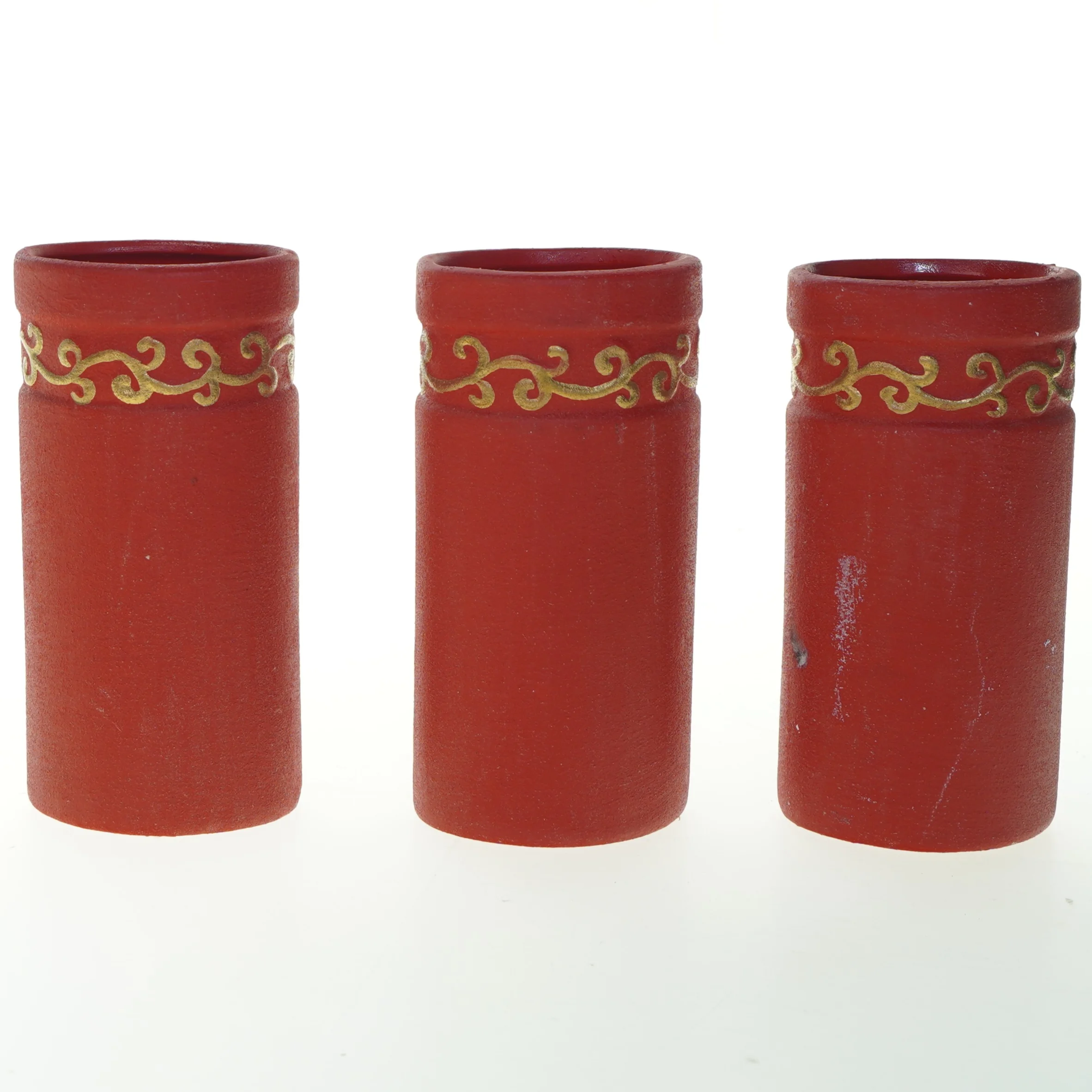 Sæt af 3 røde dekorerede vaser (str. 18 cm. 3 styk)