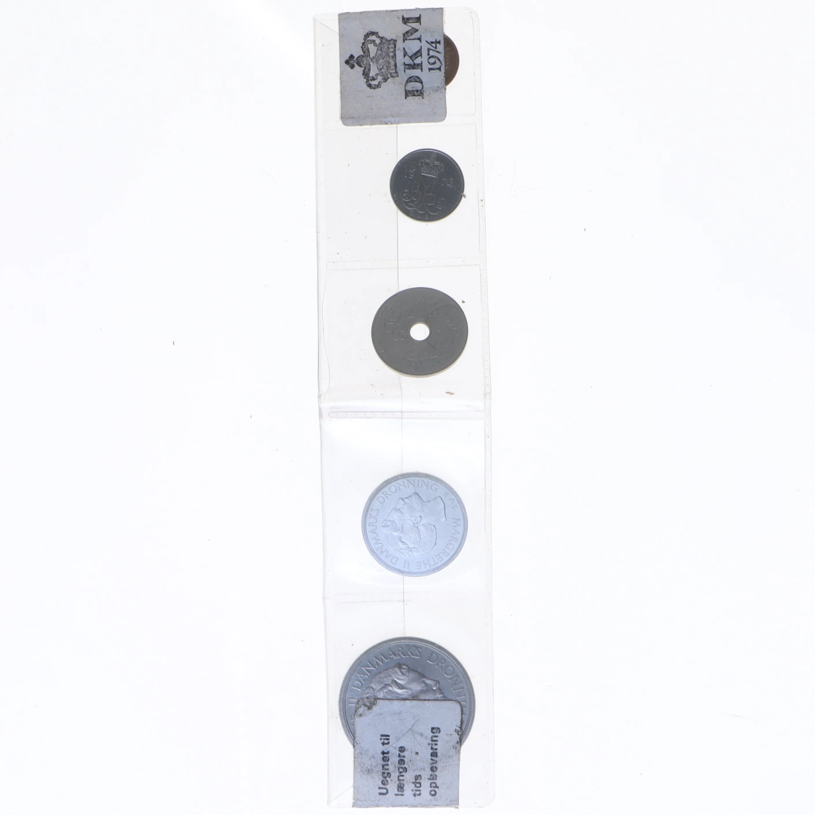 Danske mønter i plastiklommer (str. 20 cm)