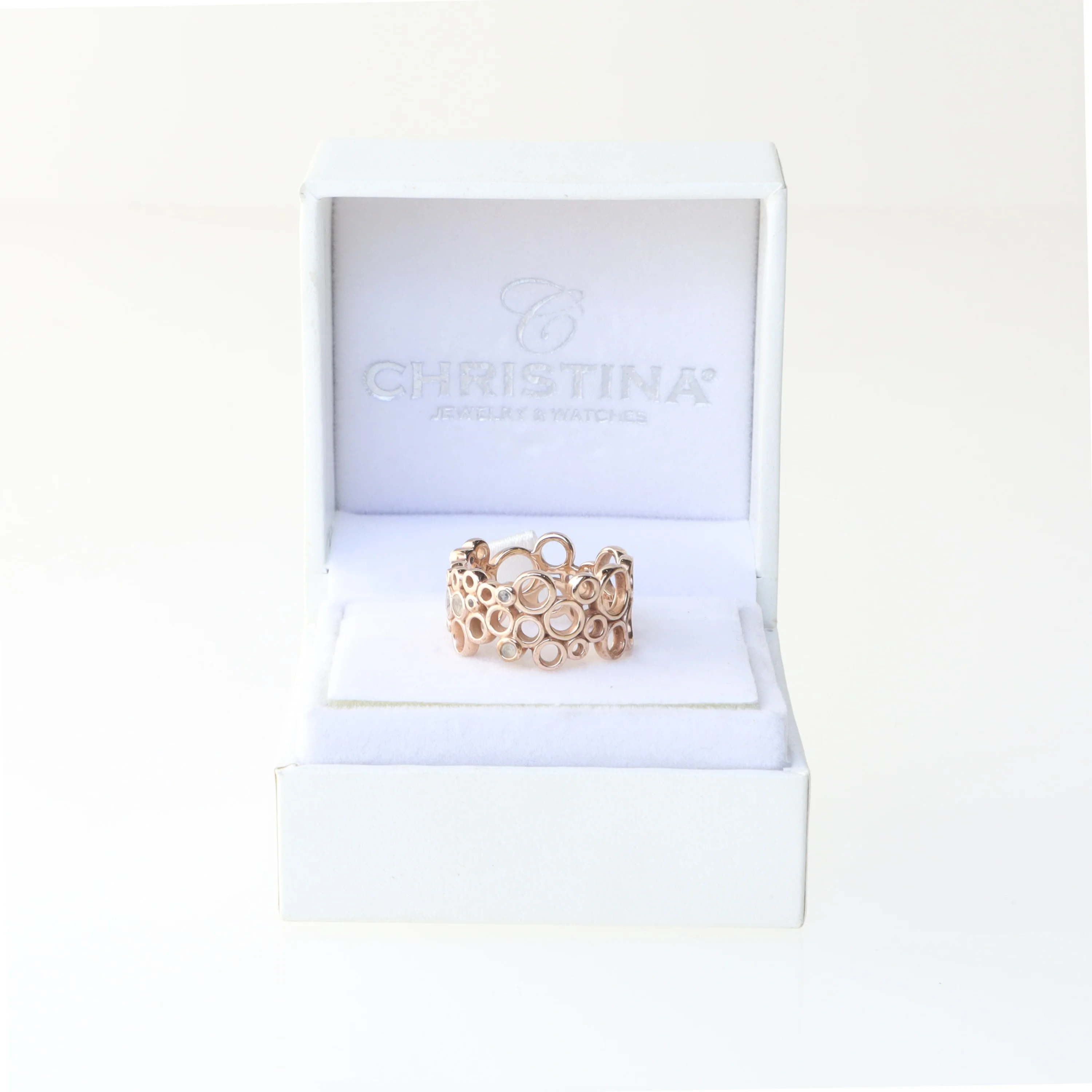 Guldring med cirkulært mønster fra Christina Jewelry & Watches (str. 56 mm)