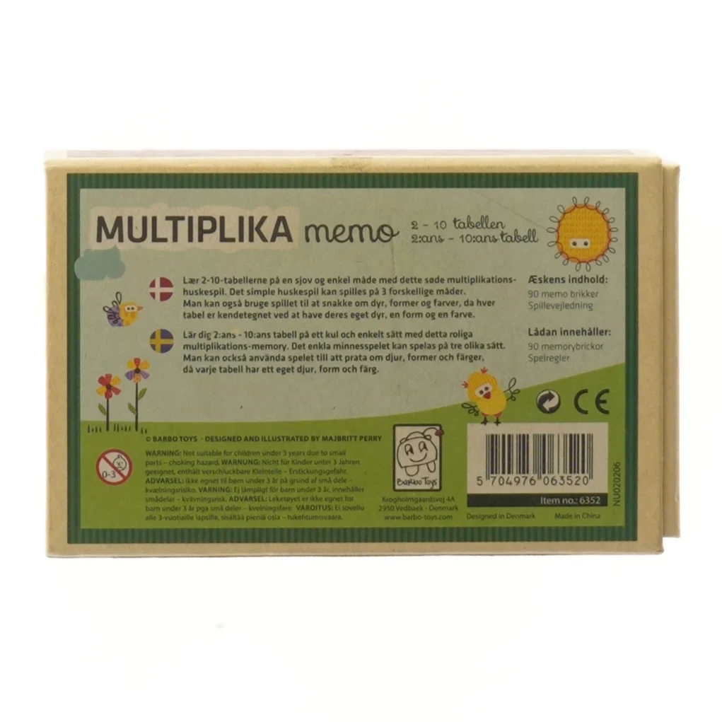 Multiplikation memo spil fra Barbo Toys (str. 17,5x11 cm)