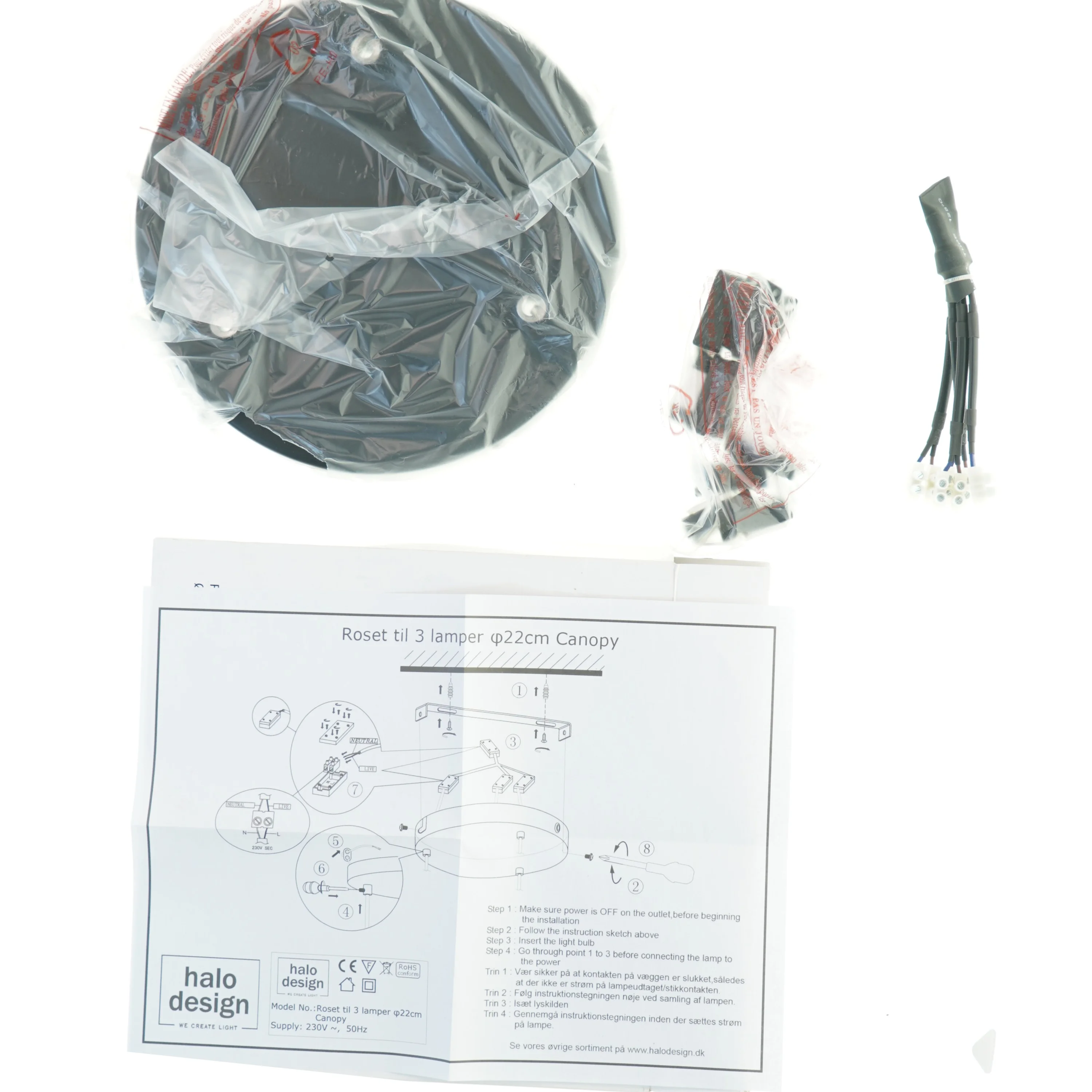 Loftrosette til 3 lamper (str. Ø. 22 cm)