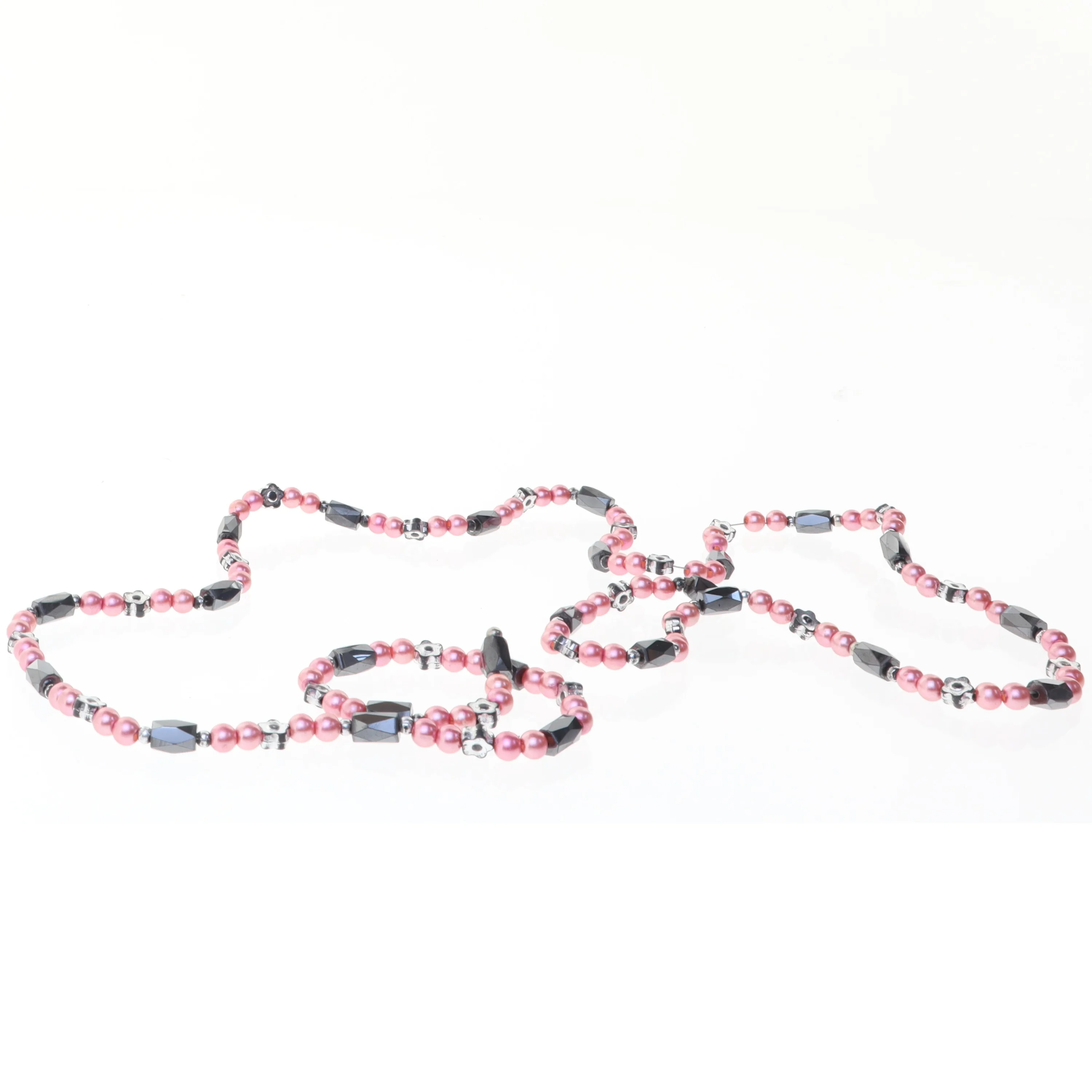 Perlehalskæde med krystal og glasperler (str. Længde 89 cm)