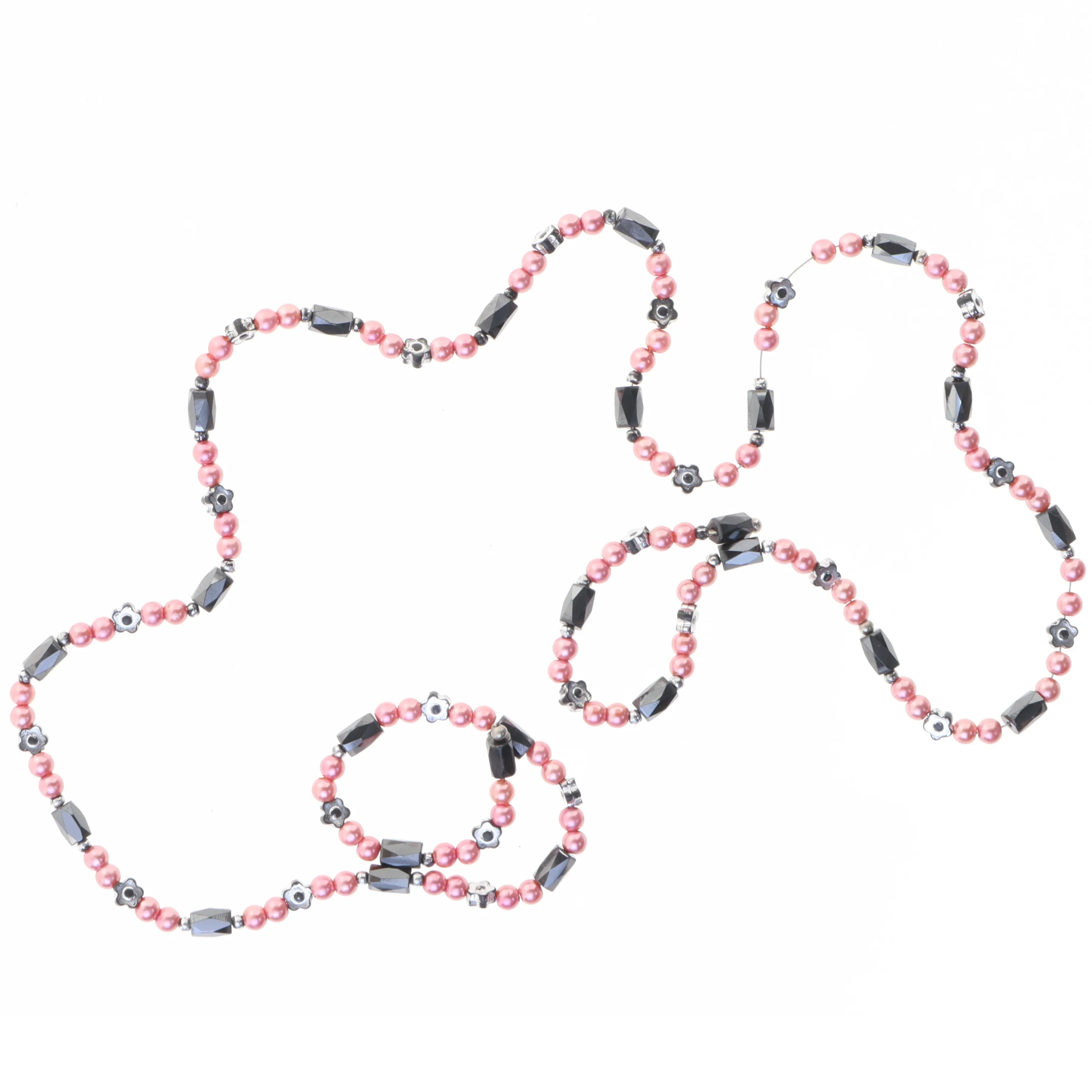 Perlehalskæde med krystal og glasperler (str. Længde 89 cm)