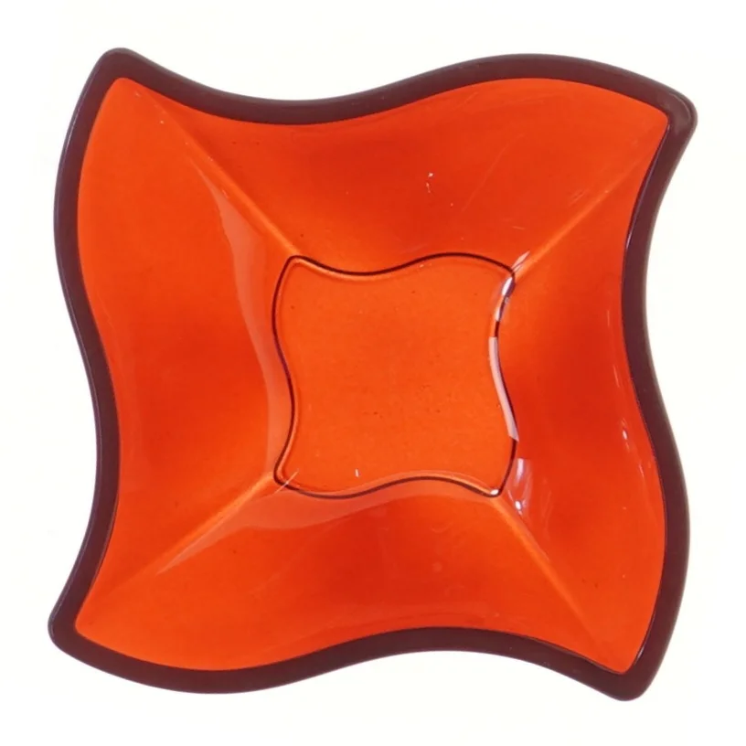 Rødt glasfad (str. 14,5x14,5 cm)