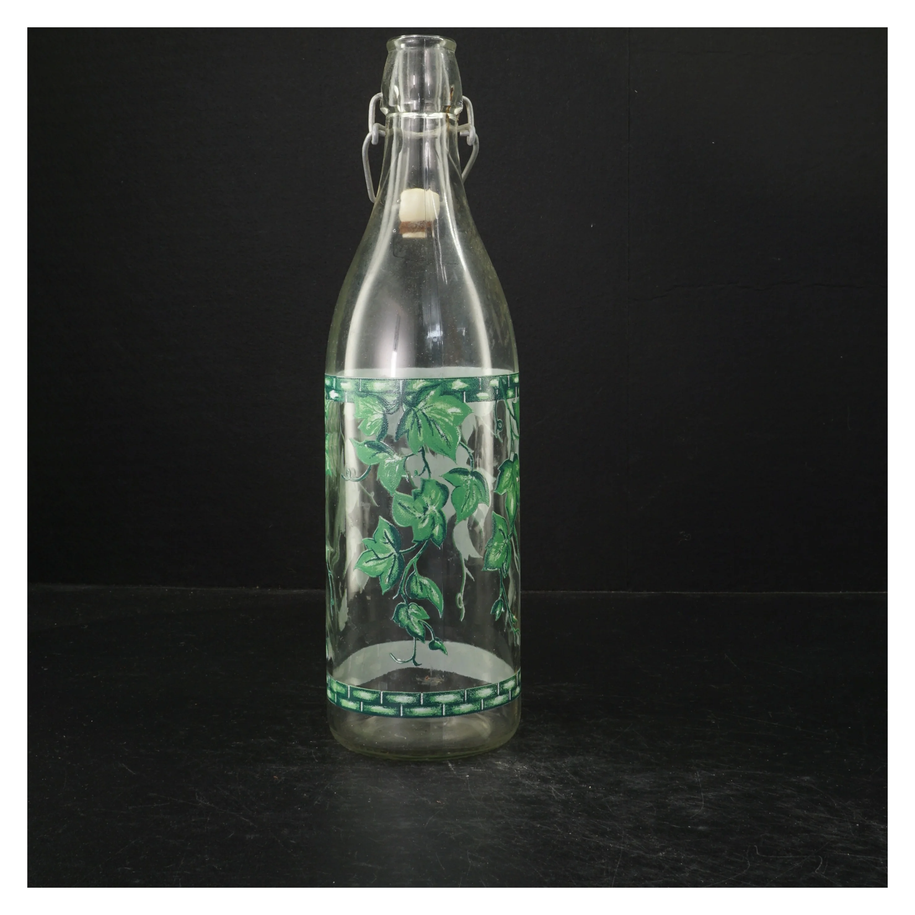 Dekoreret Genbrugsglasflaske med Patentlukning (str. 31 cm)