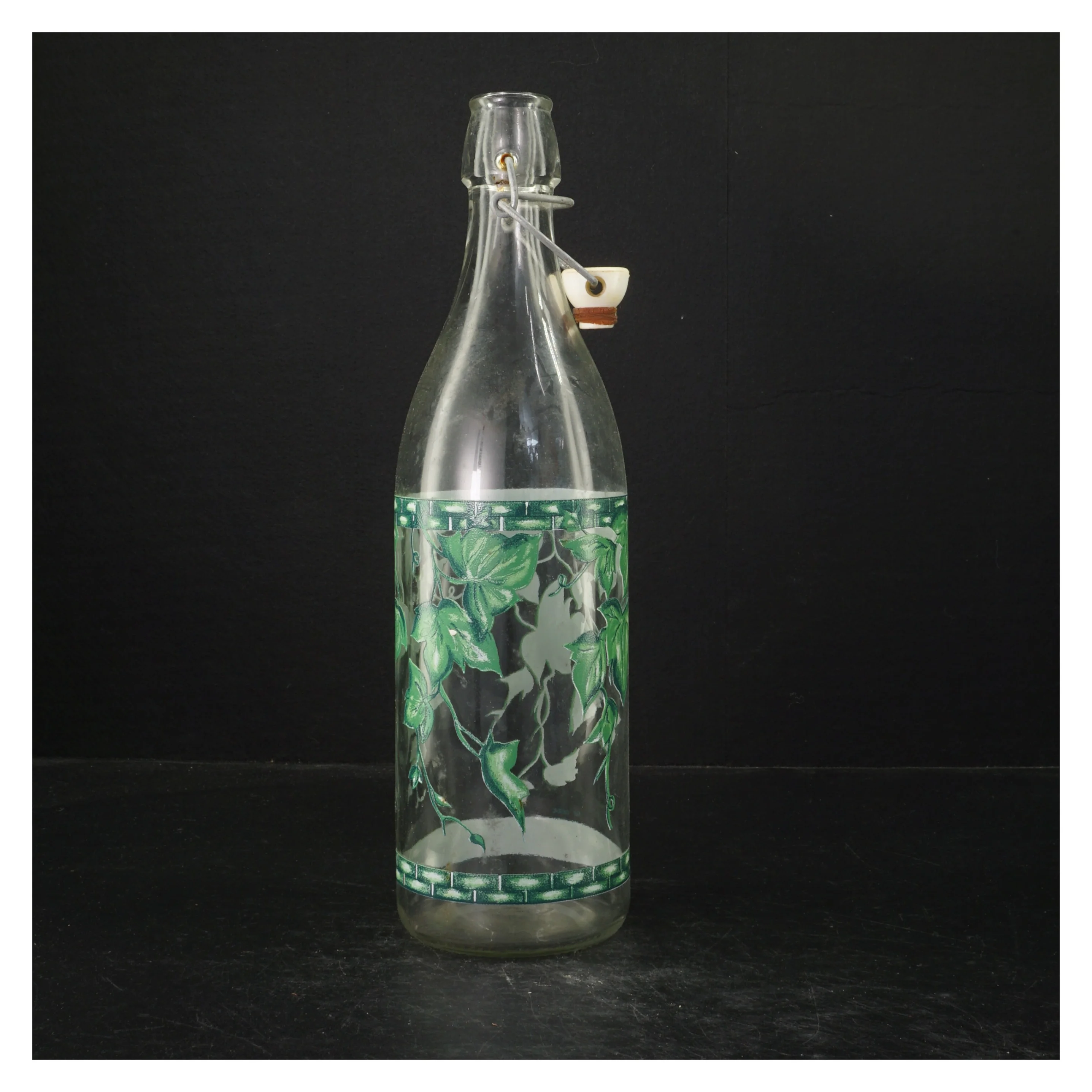 Dekoreret Genbrugsglasflaske med Patentlukning (str. 31 cm)