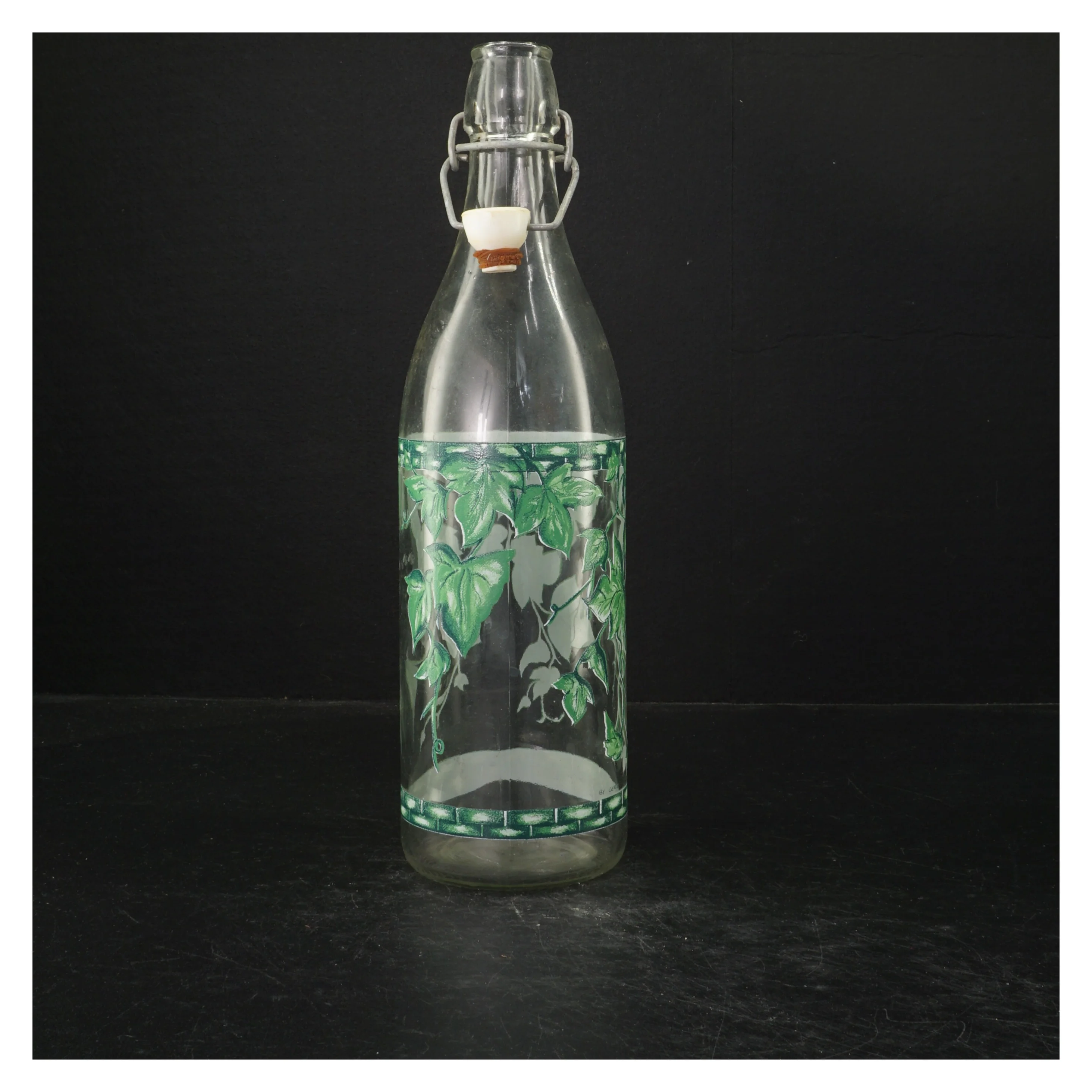 Dekoreret Genbrugsglasflaske med Patentlukning (str. 31 cm)