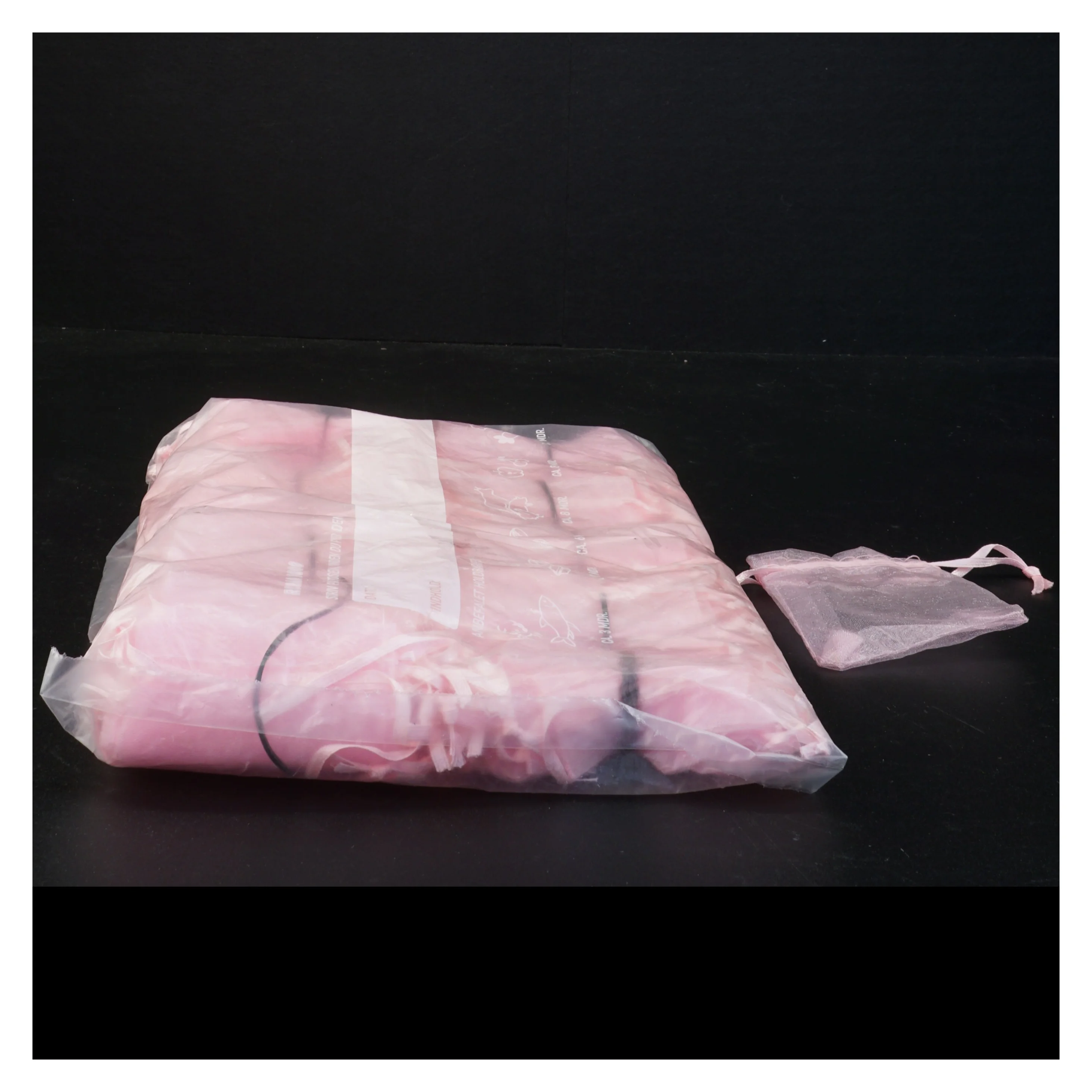 100 Små rosa smykkeposer eller risposer i chiffon (str. 8,5 x 6,5 cm)