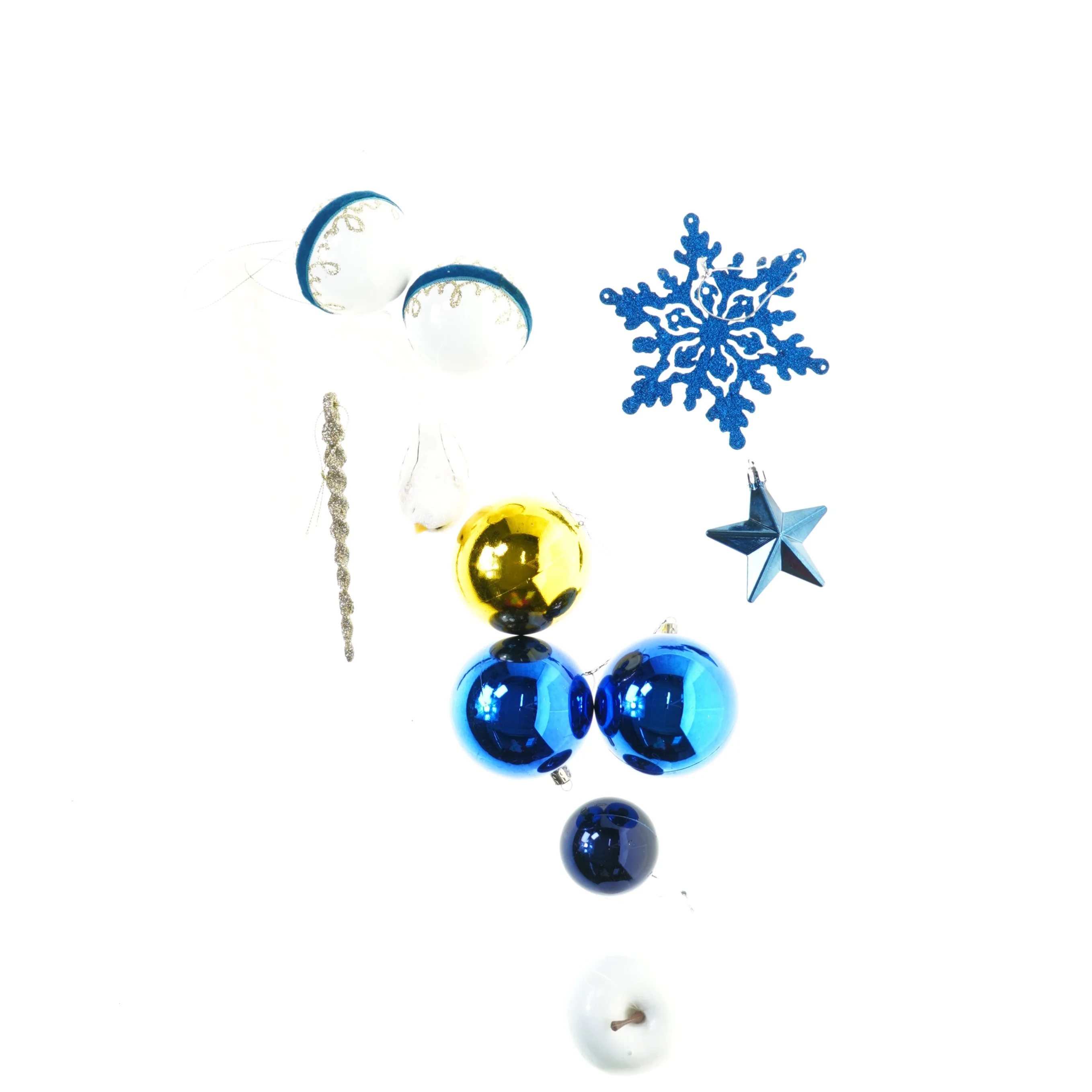 Julepynt, 11 stk julekugler mm (str. 17 cm)