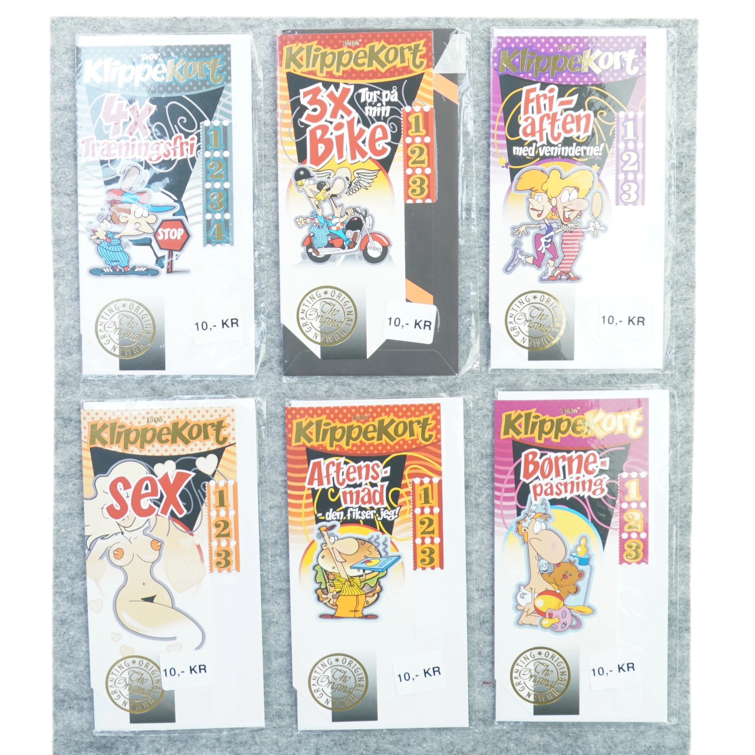 nye lykønskningskort, Sjove klippekort (str. 21 x 11 cm)