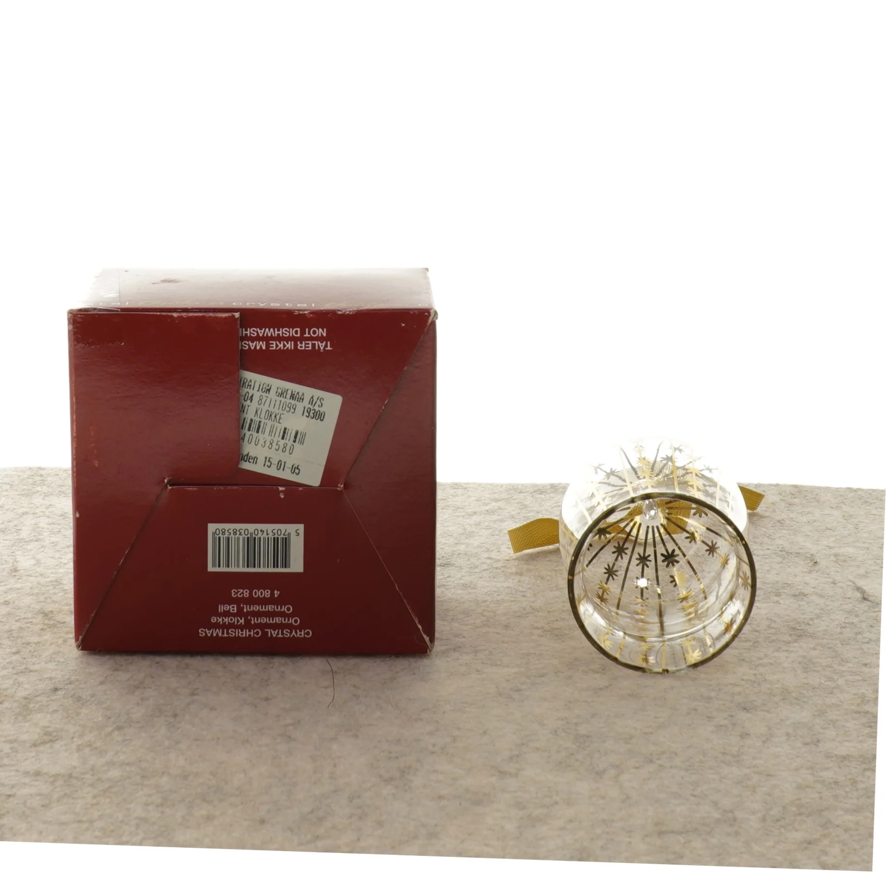 Julepynt, Golden Christmas glasklokke fra Holmegaard (str. 9 x 7 cm)