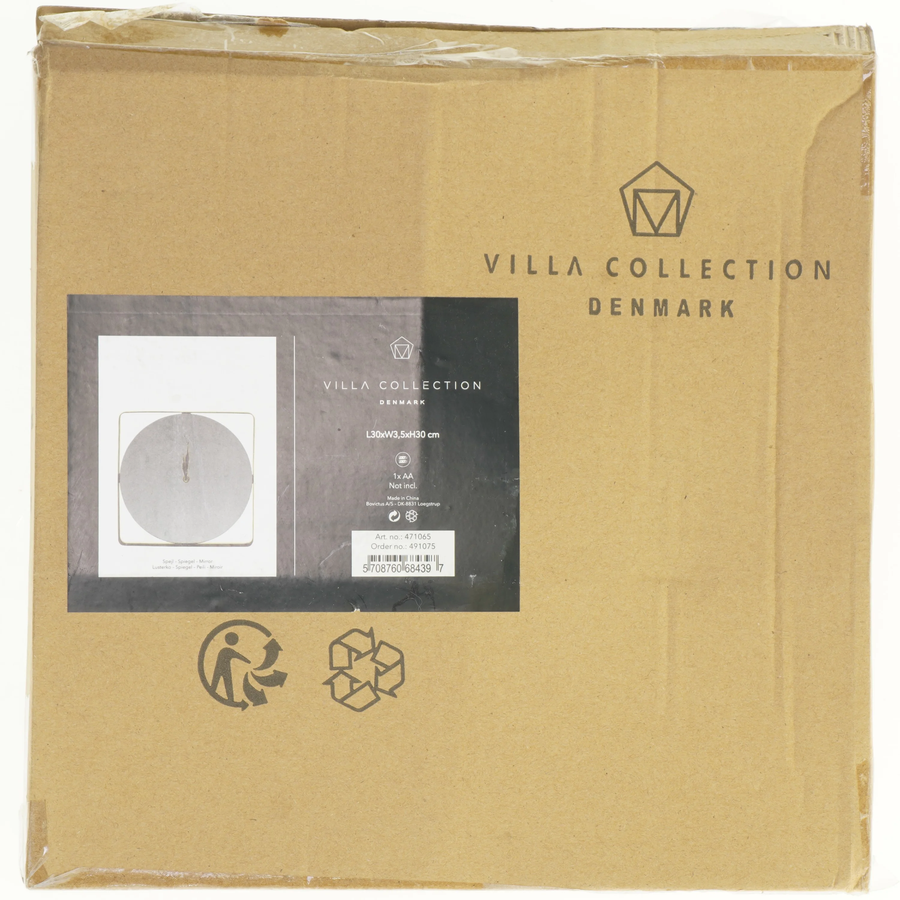 Ur med spejl fra Villa Kollektion nyt og i æske (str. 31 cm)