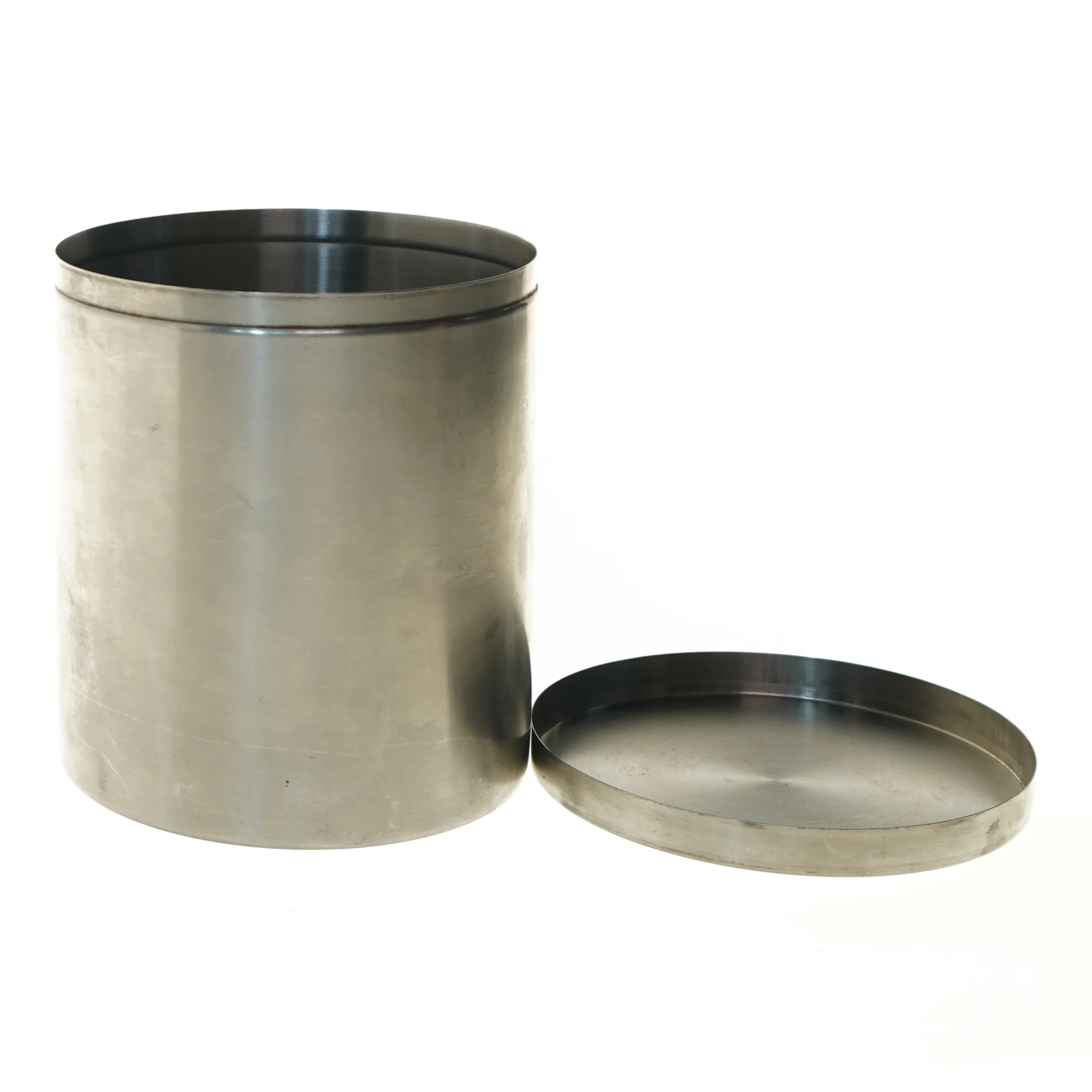 Stor stilren stål kagedåse med låg (str. Ø 18 cm længde 20,5 cm)