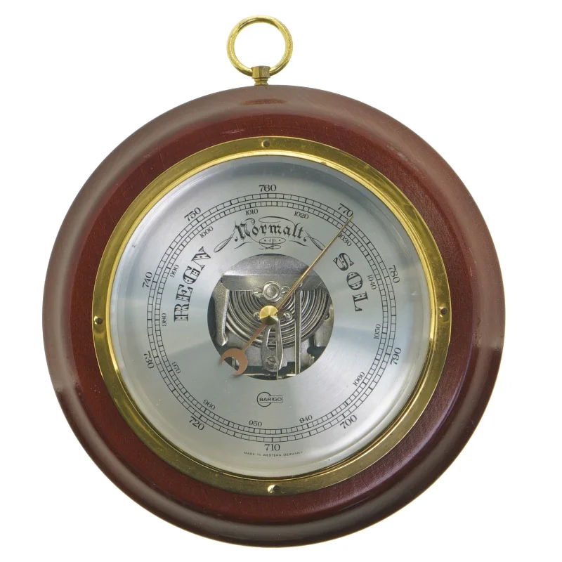 Barometer i træ og messing (str. Ø 19 cm)