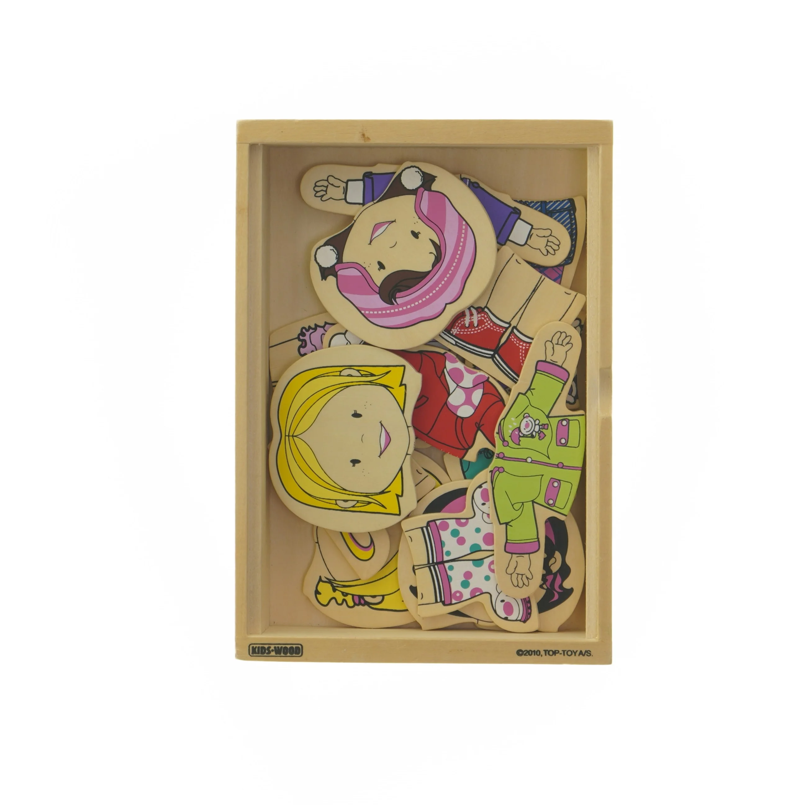 Træpuslespil med påklædningsdukker fra Kids Wood (str. 4x14x20 cm)
