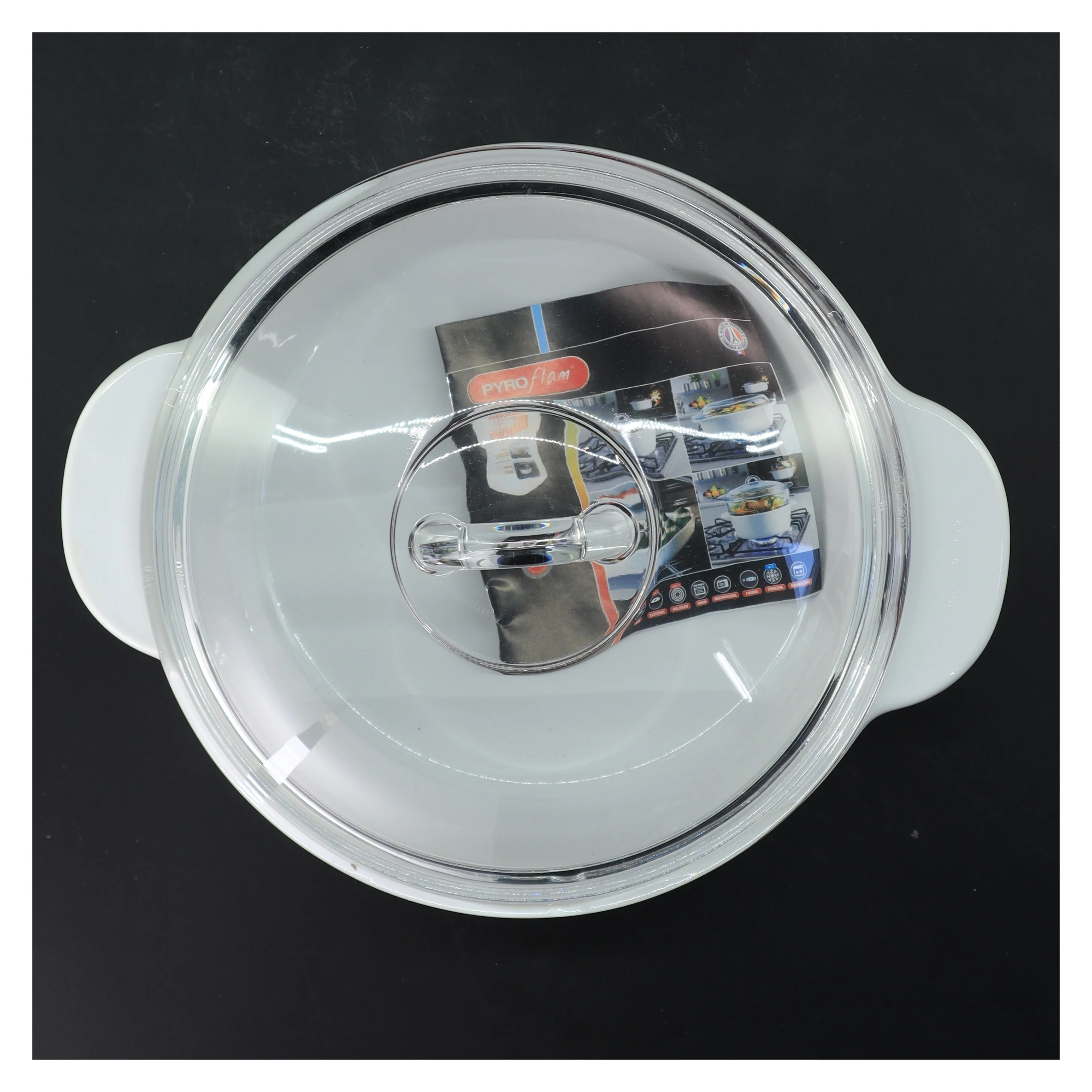 Hvid gryde med glaslåg fra Pyro Flam (str. Ø 20 cm)