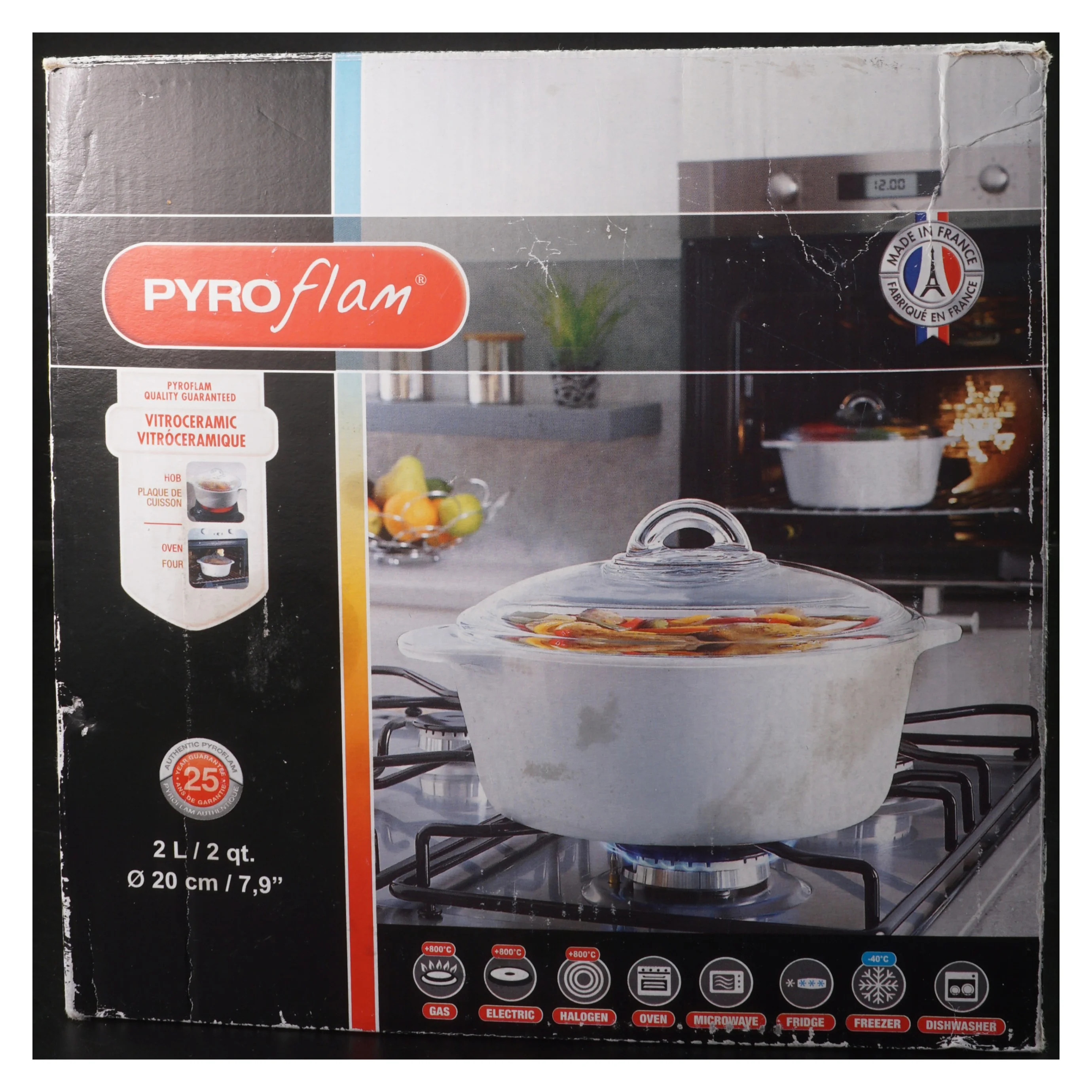 Hvid gryde med glaslåg fra Pyro Flam (str. Ø 20 cm)