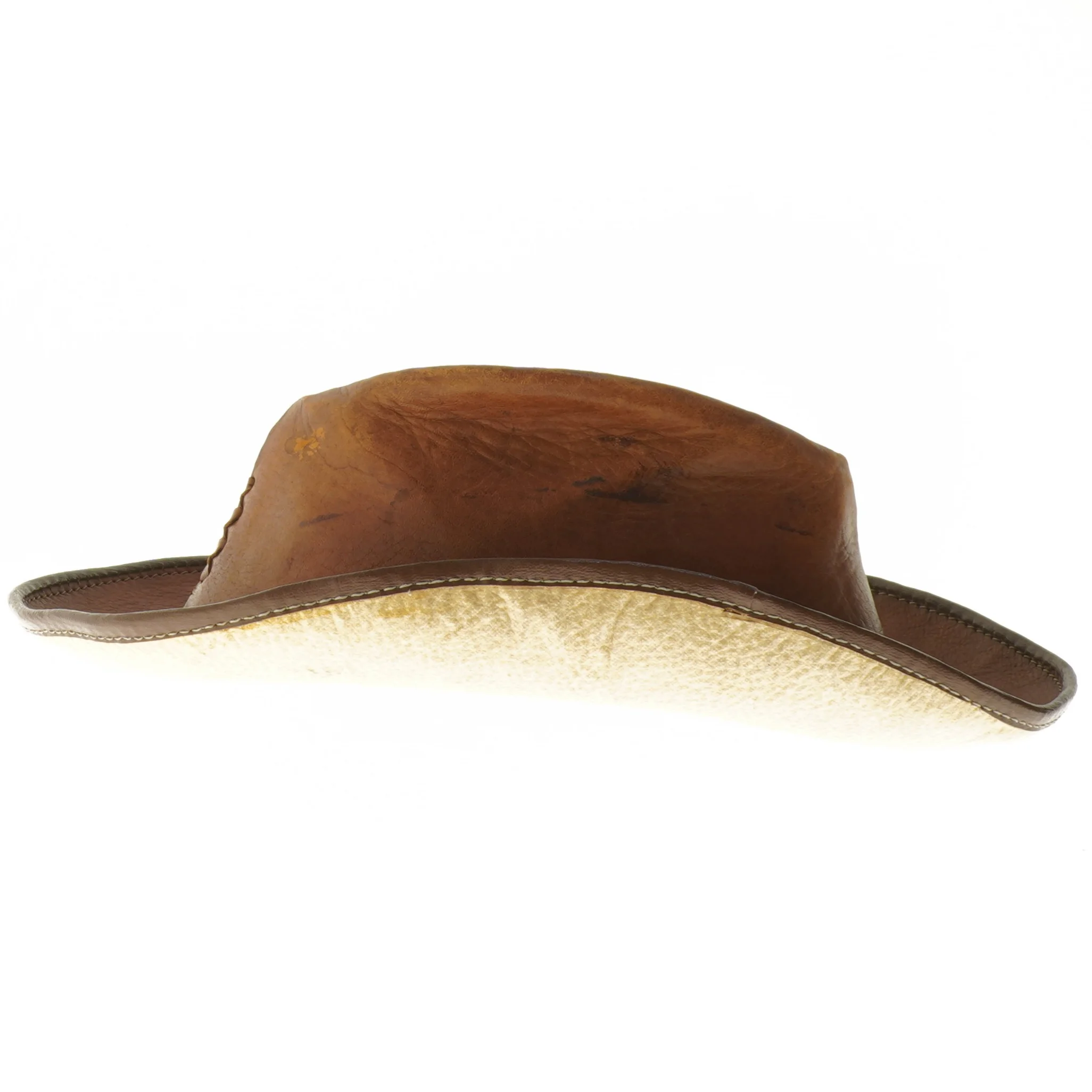 Brun læderhat (str. Ø 22 cm)