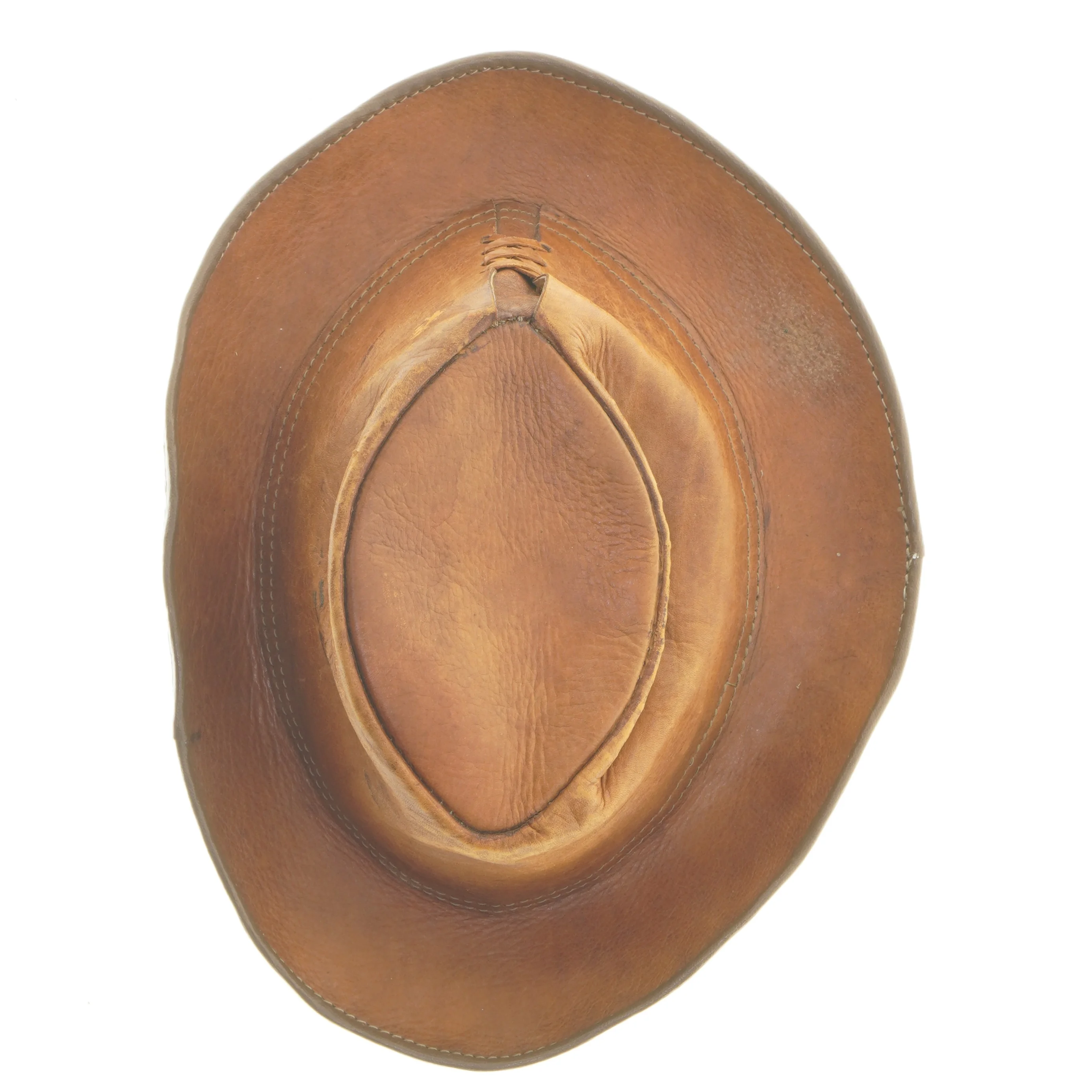 Brun læderhat (str. Ø 22 cm)