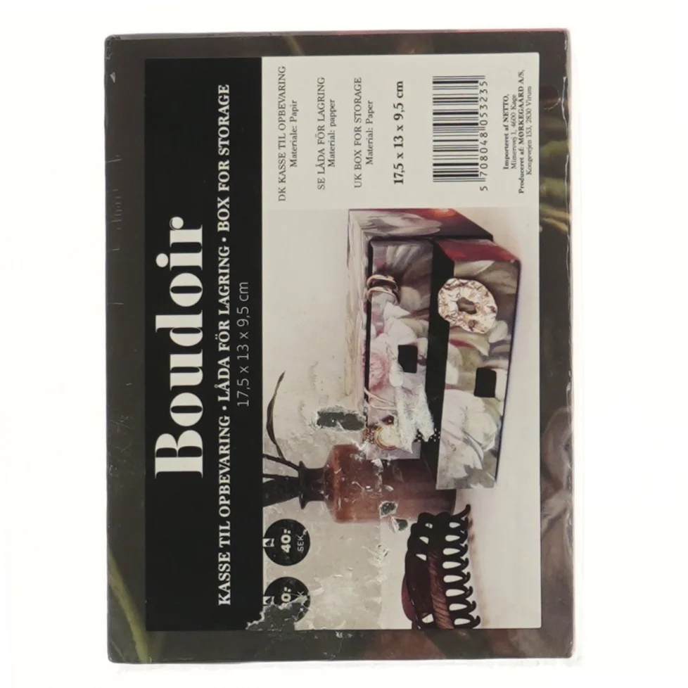 Opbevaringskasse med blomsterdesign fra Netto (str. 17,5x13x9,5 cm)