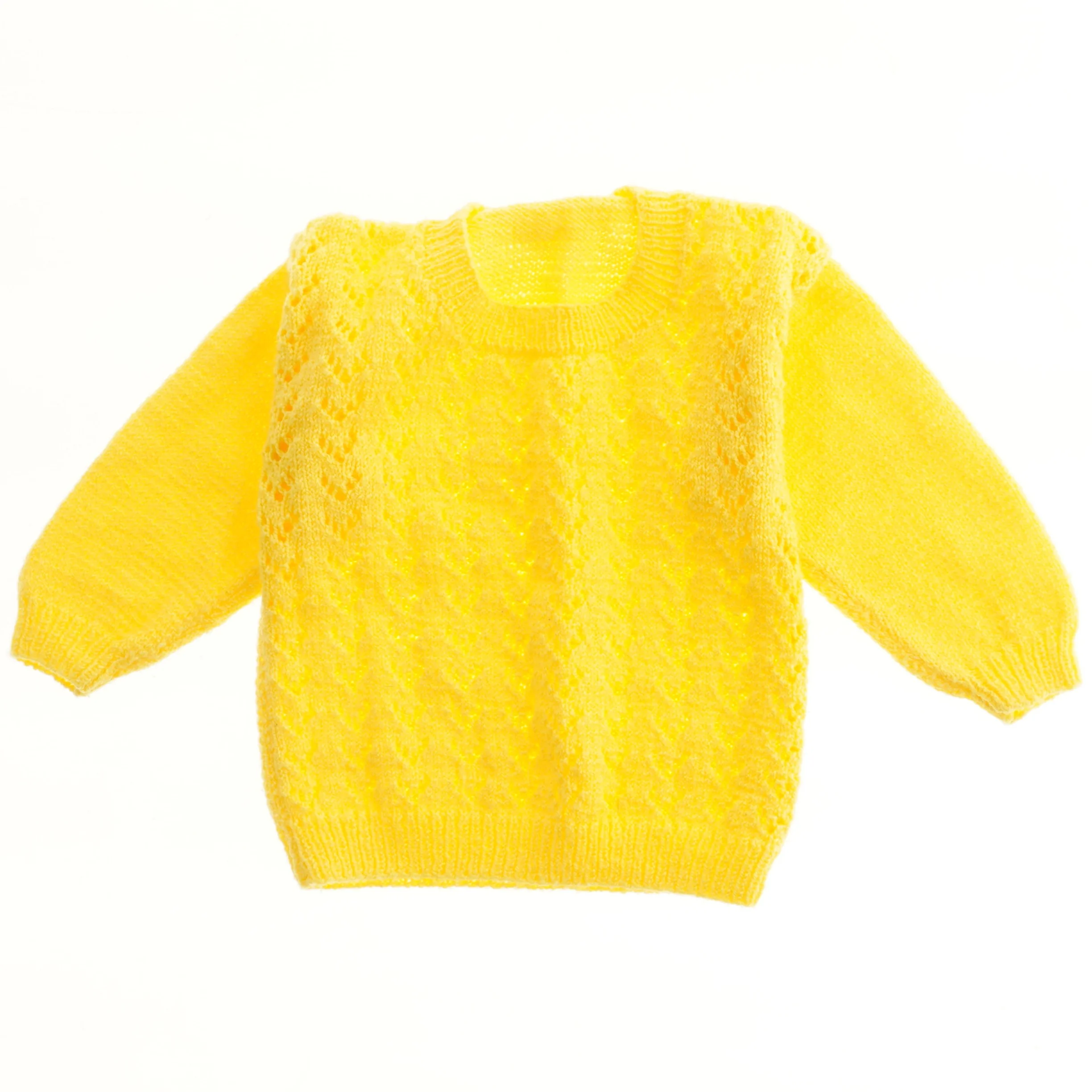 Gul striktrøje (str.  længde 34 cm, bryst 28 cm)