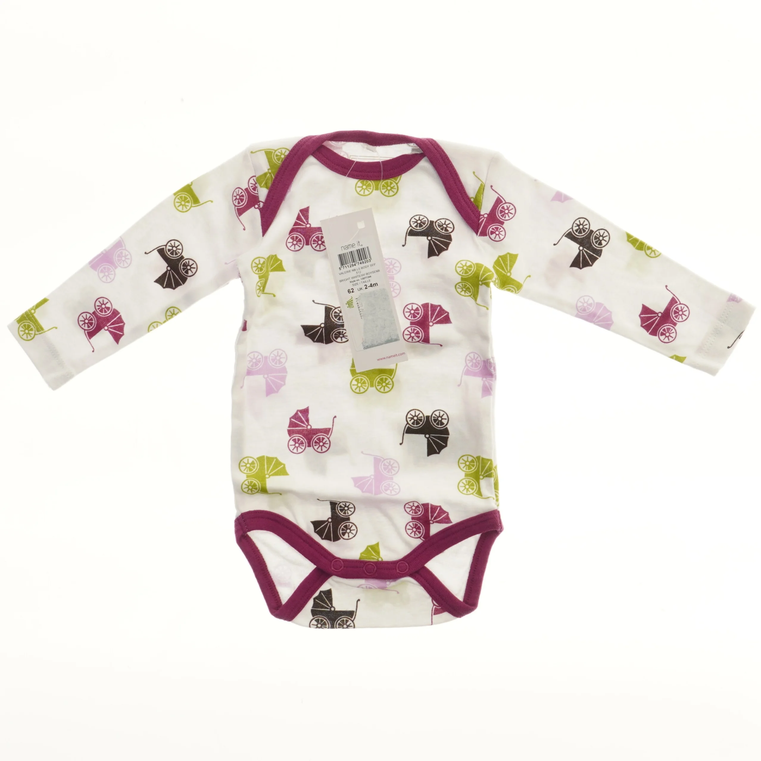 Langærmet bodystocking med barnevognsmønster fra Name It (str. 62)