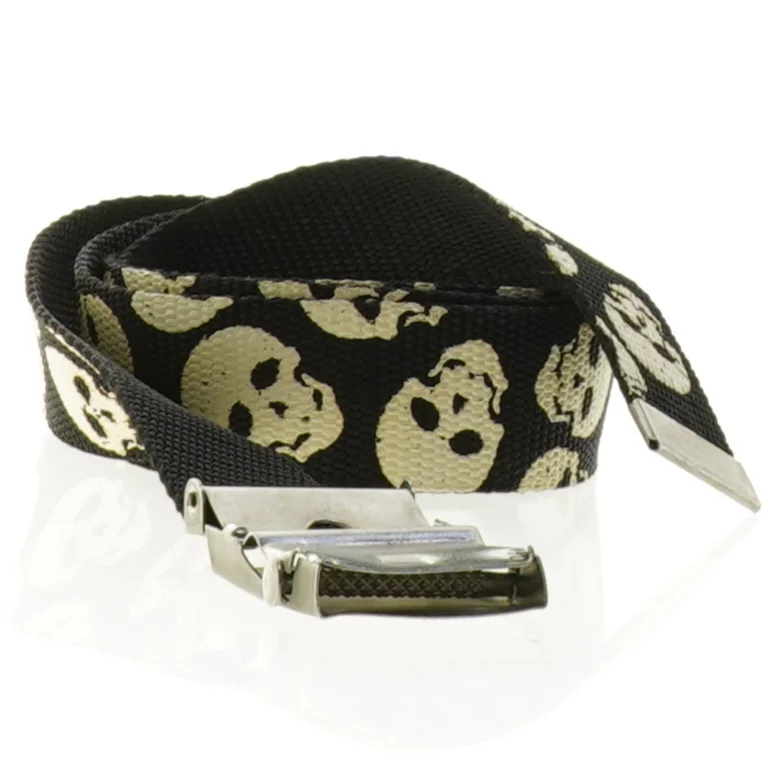 Mønstret stofbælte med kraniemotiv (str. 115 x 3 cm)