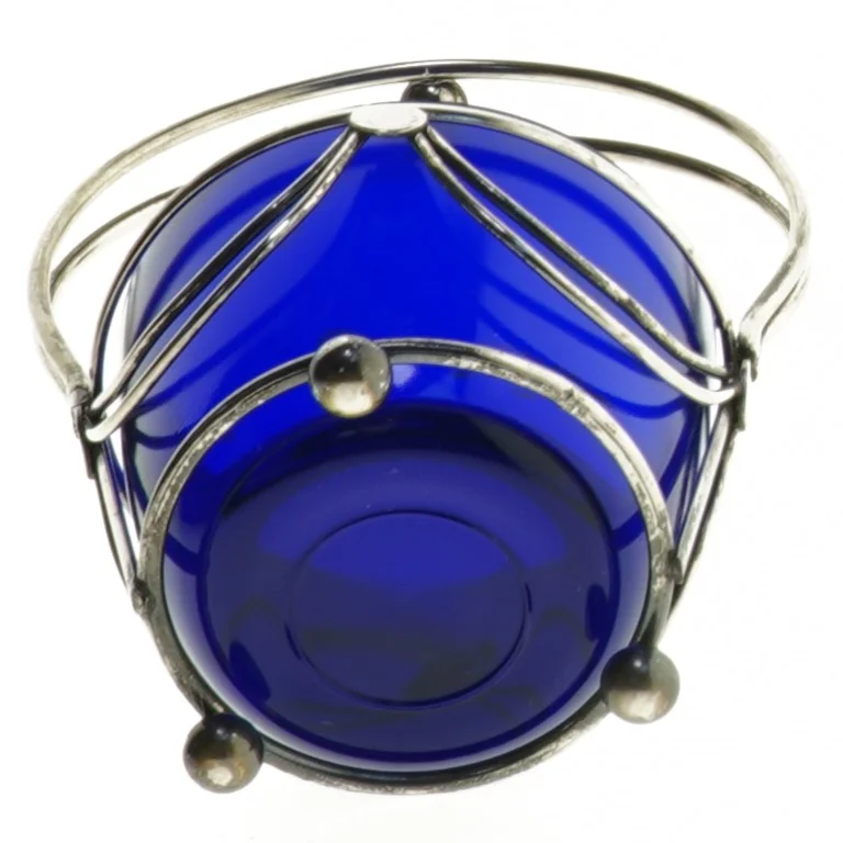 Blå glas krukke med metalhængelåg (str. 15 cm)