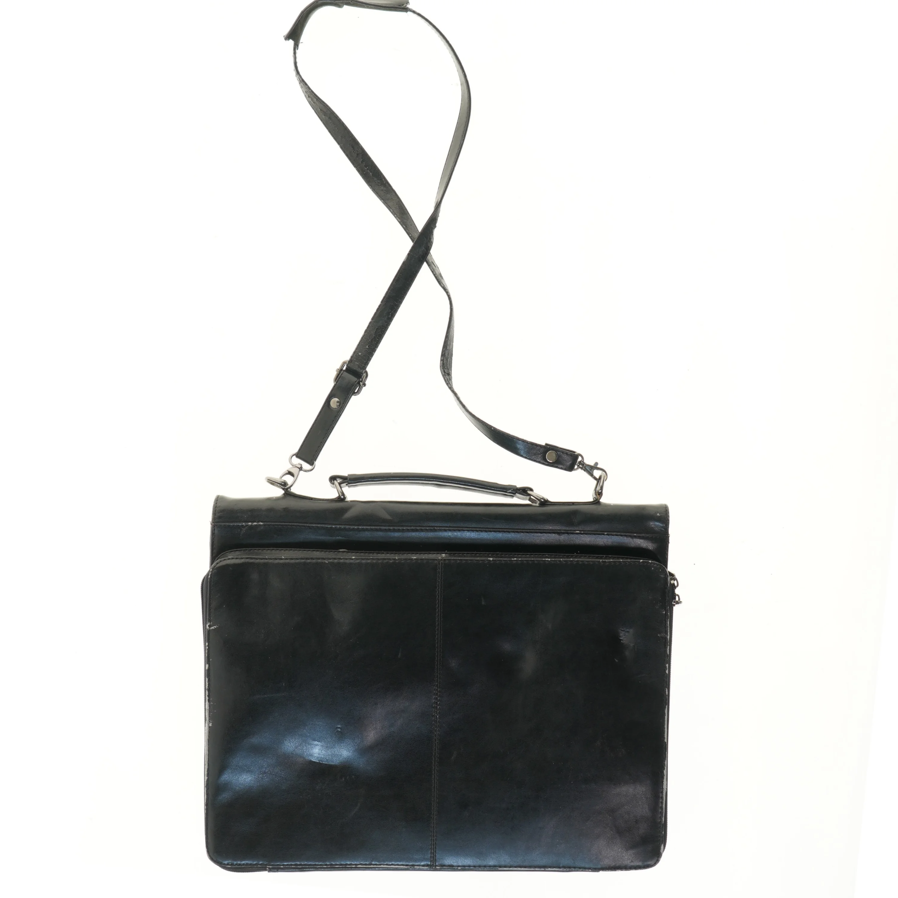 Sort lædermappe med skulderrem fra Pelletterina Calypso (str. 40x33 cm)