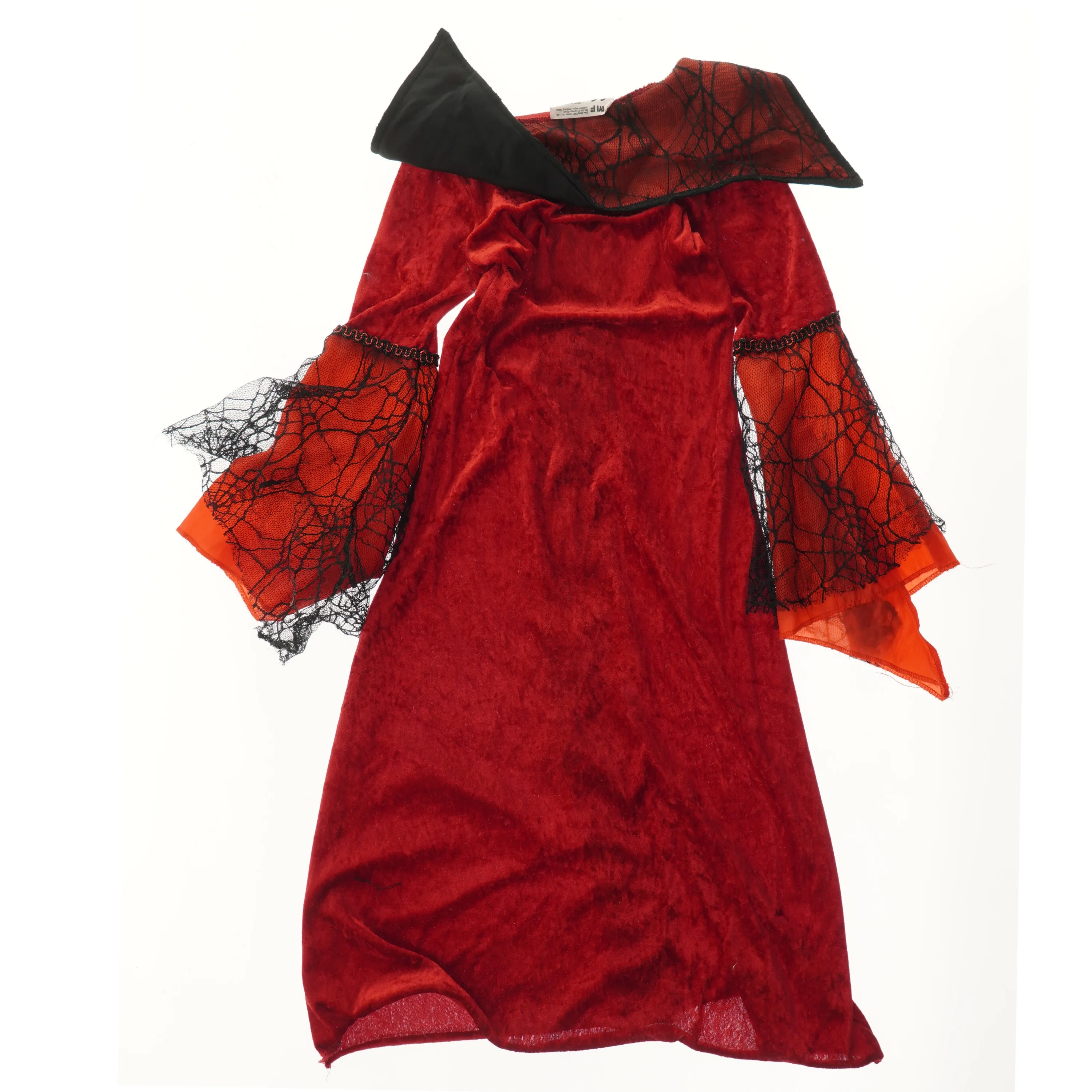 Rød udklædningskjole med spindelvæv (str. 128)
