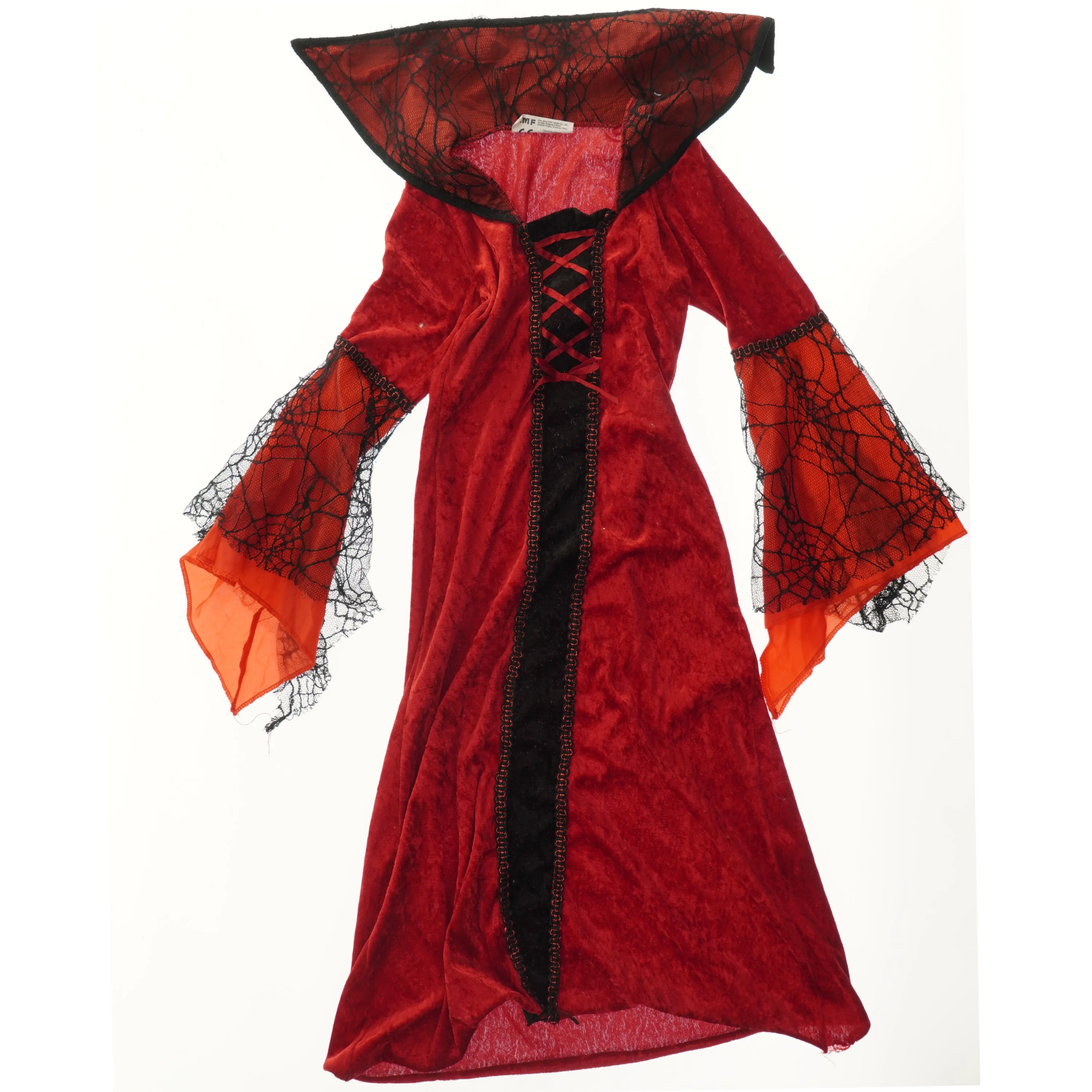 Rød udklædningskjole med spindelvæv (str. 128)
