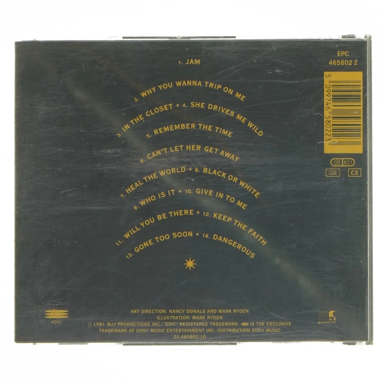 Michael Jackson Dangerous CD fra Epic (str. 12,5x14 cm)