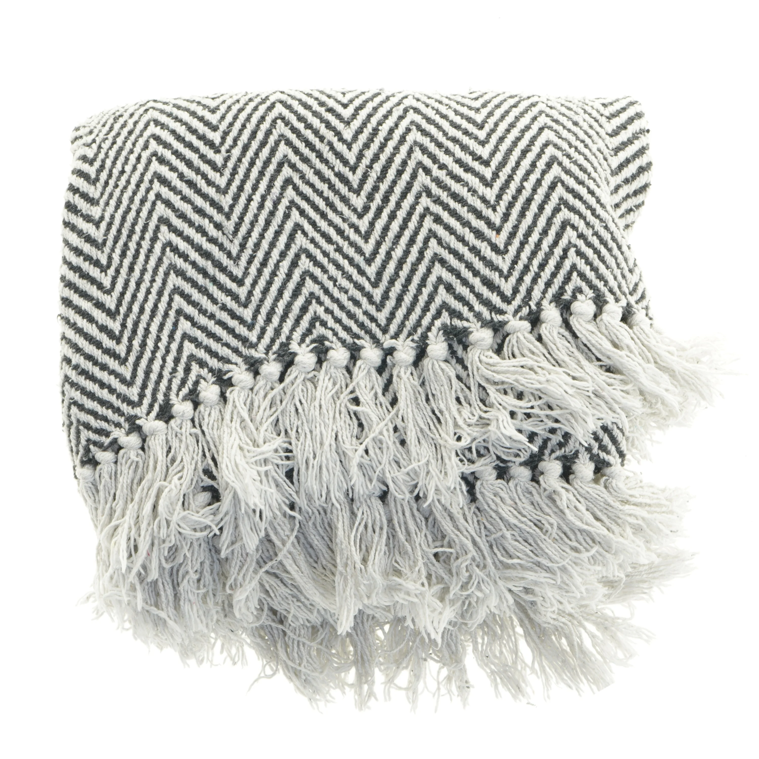 Stribet tæppe med frynser fra Netto (str. 128 x 113 cm)