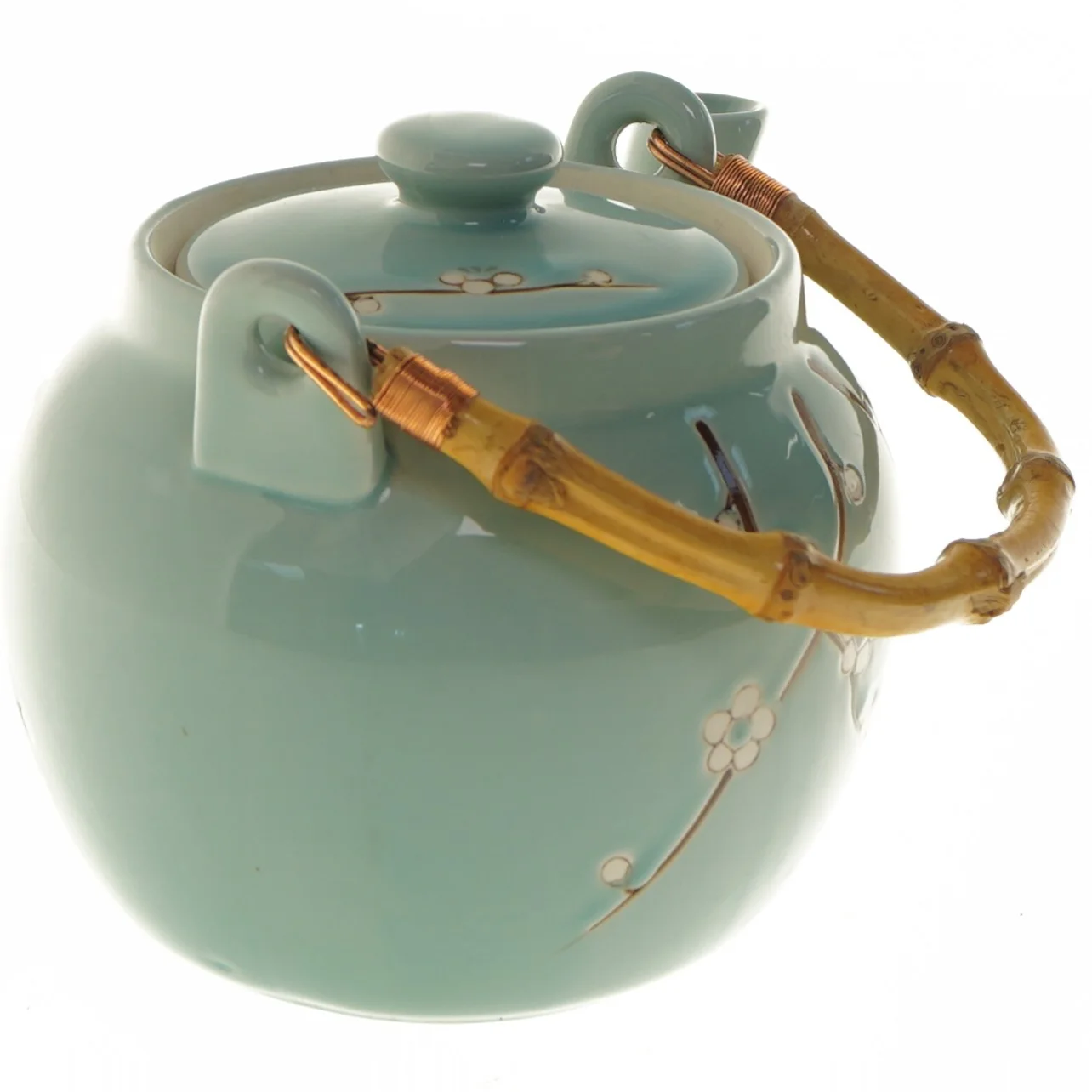 Keramisk tekande med blomsterdekoration (str. Ø 14,5x13 cm)