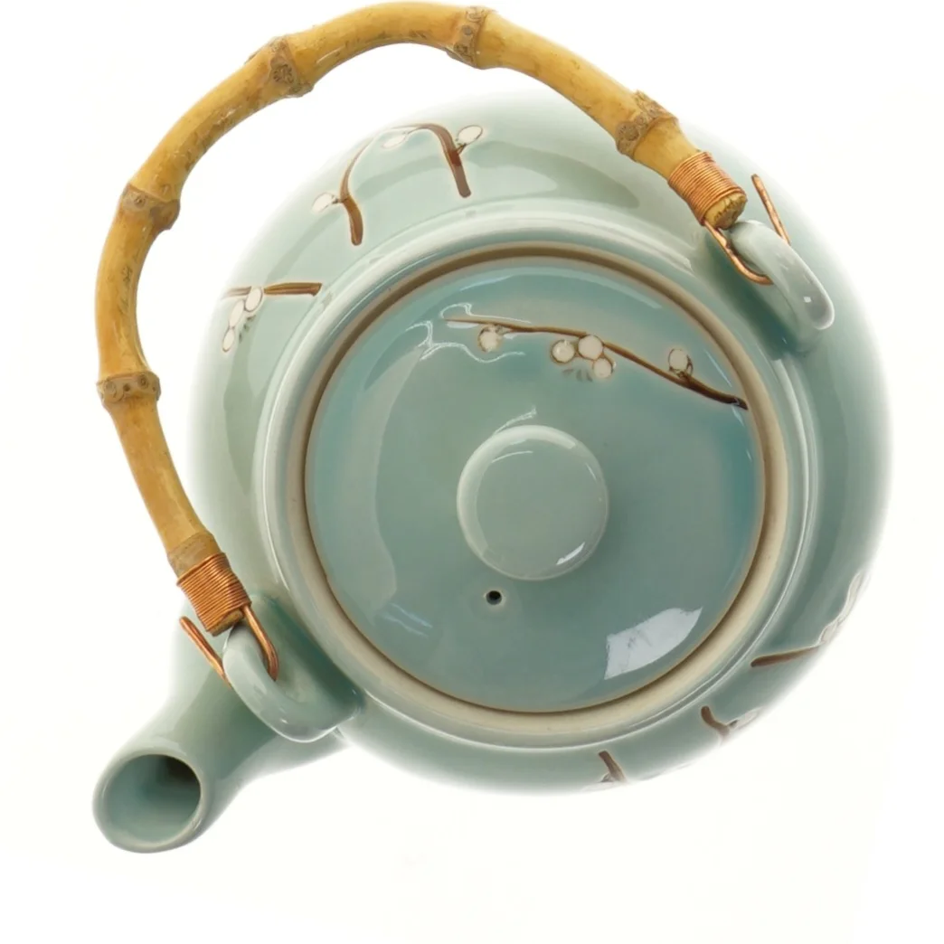 Keramisk tekande med blomsterdekoration (str. Ø 14,5x13 cm)