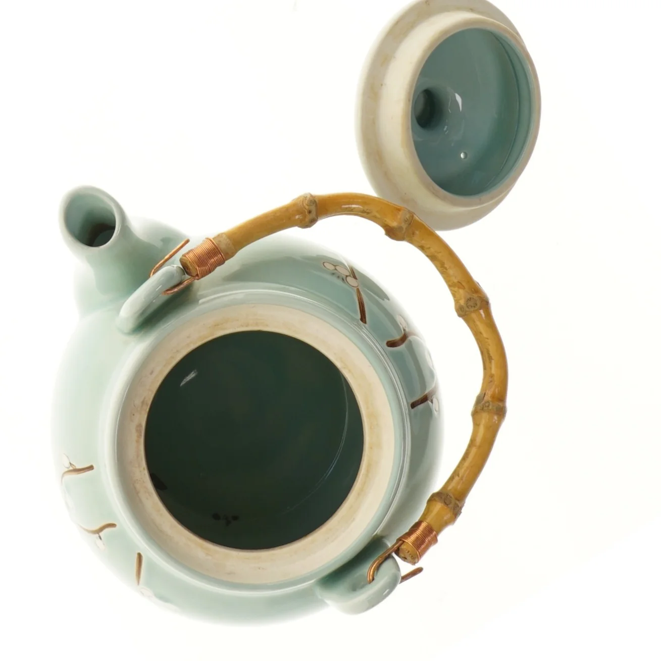 Keramisk tekande med blomsterdekoration (str. Ø 14,5x13 cm)