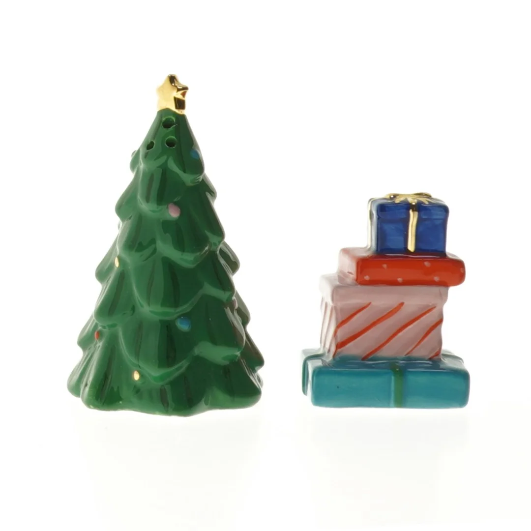 Salt- og pebersæt med juletræ og gaver fra Amsterdam (str. 6,5 og 10 cm)
