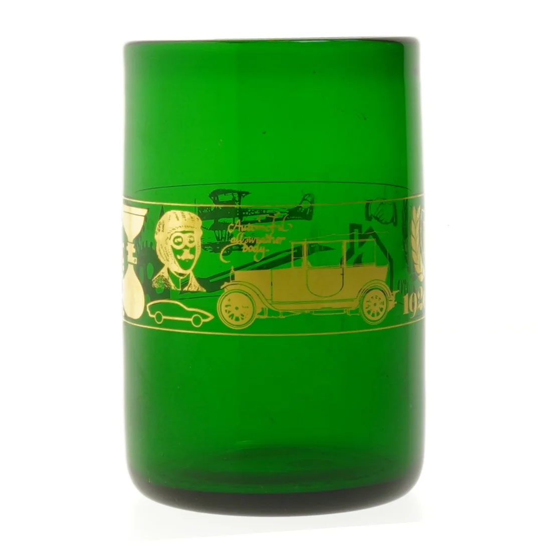 Grøn BP 1920-1970 souvenirglas fra BP (str. 15 cm)