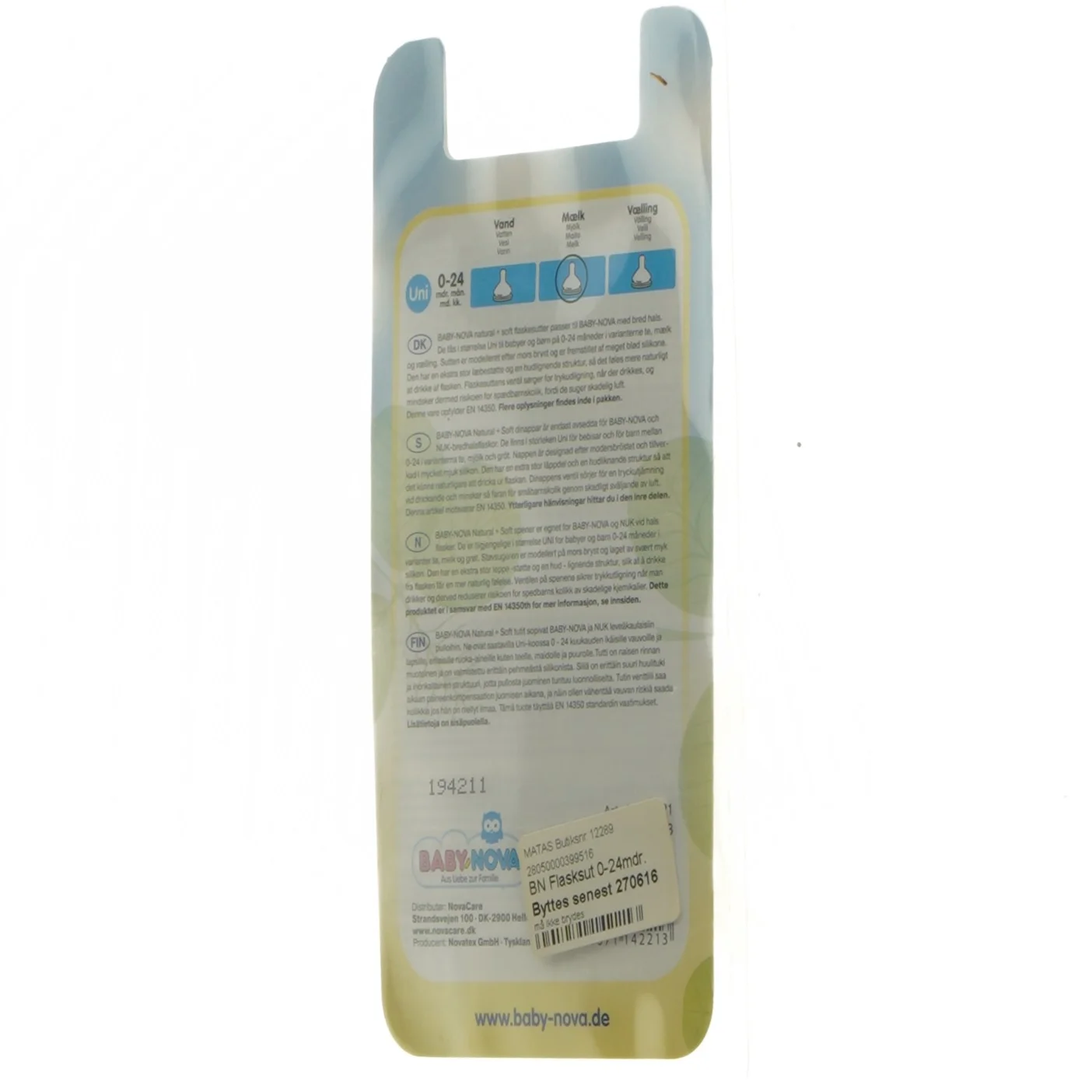 BabyNova flaske sutter 0-24 mdr fra BabyNova (str. 18x9,5 cm)