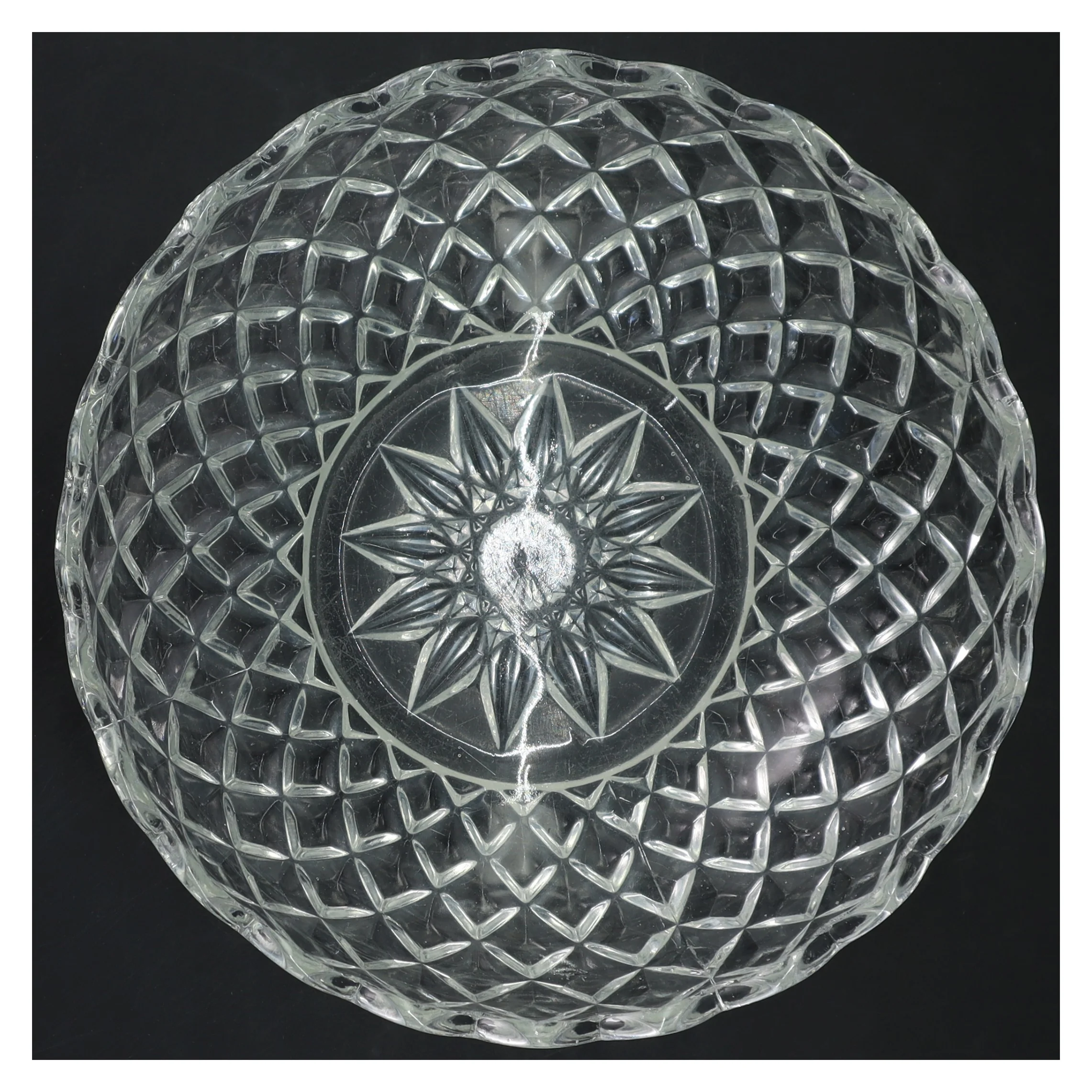 Glas skål med diamantmønster (str. Ø 22 cm)