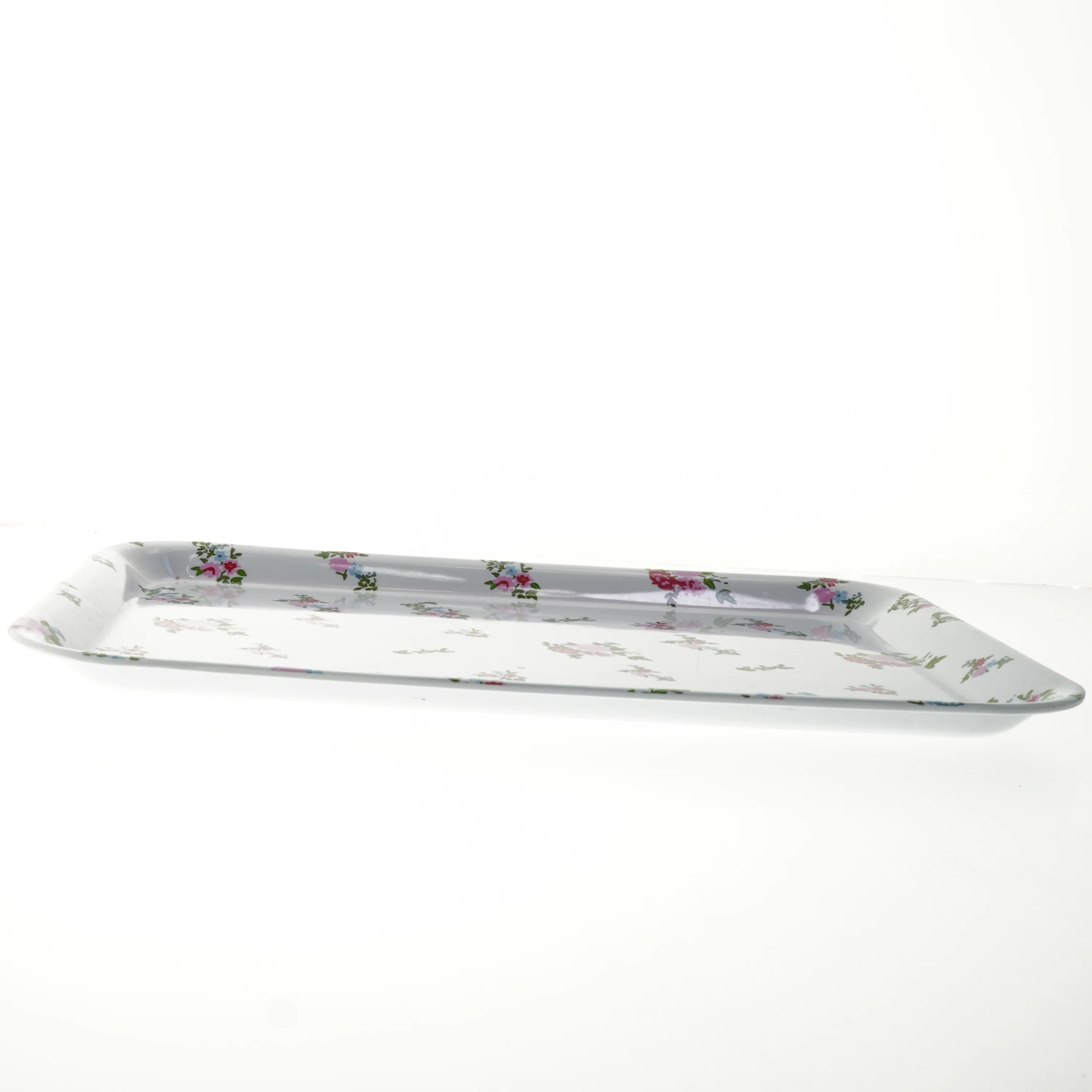 Rektangulær bakke med blomstermotiv (str. 44x32,5 cm)