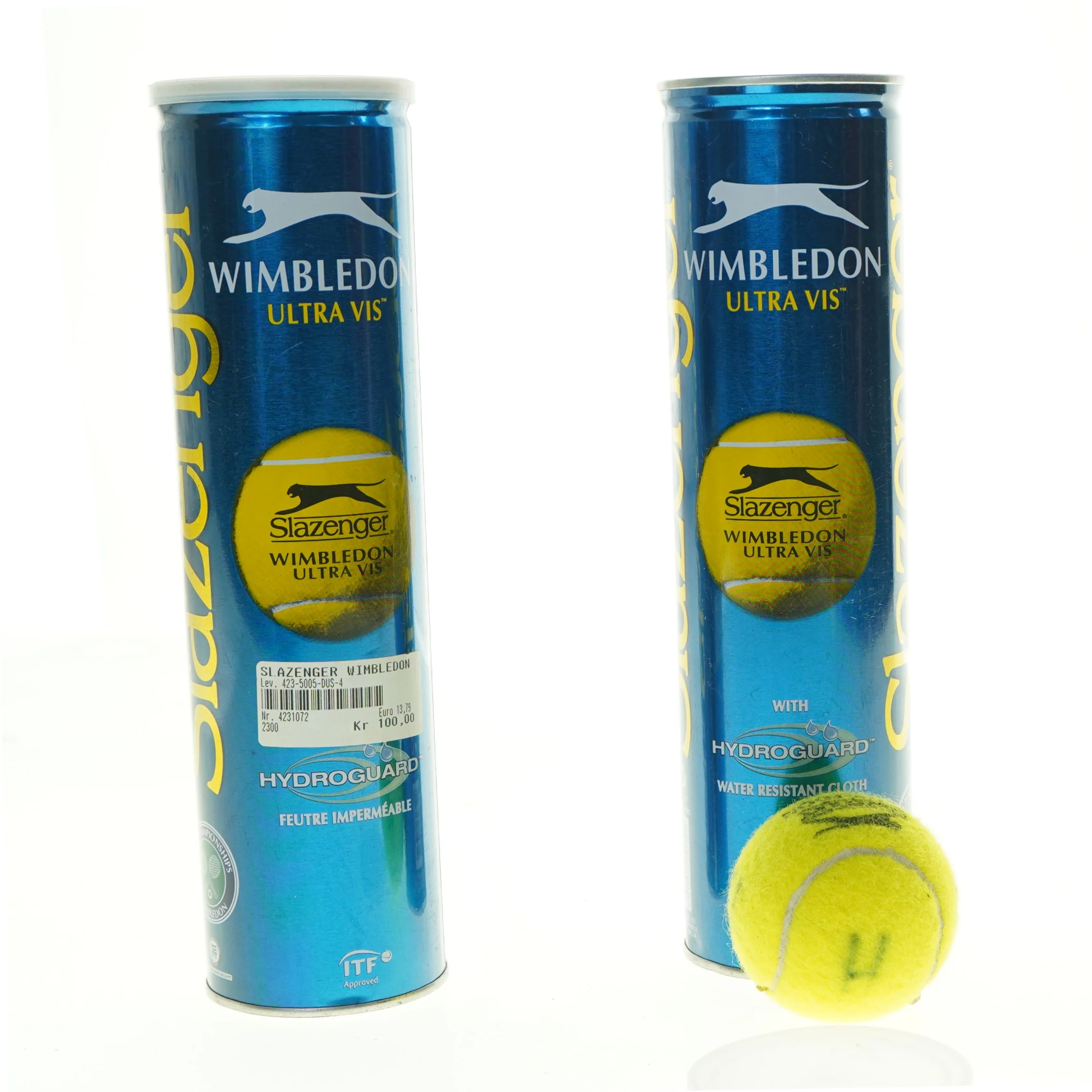 Brugte tennisbolde med opbevaringsrør fra Wimbledon Ultra Vis (str. 27 x 7,5 cm)