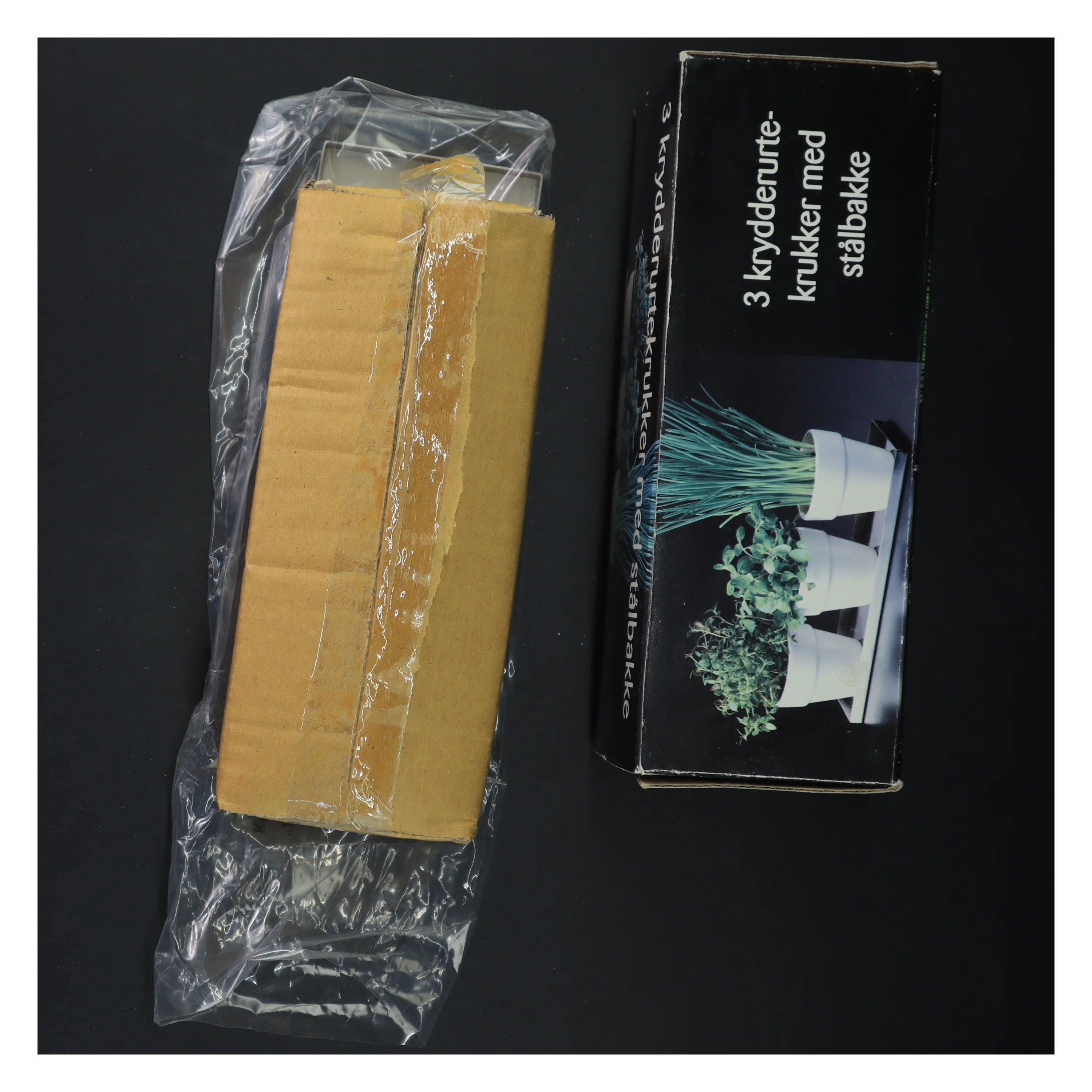 Sæt af krydderurtekrukker med stålbakke (str. 6 cm)