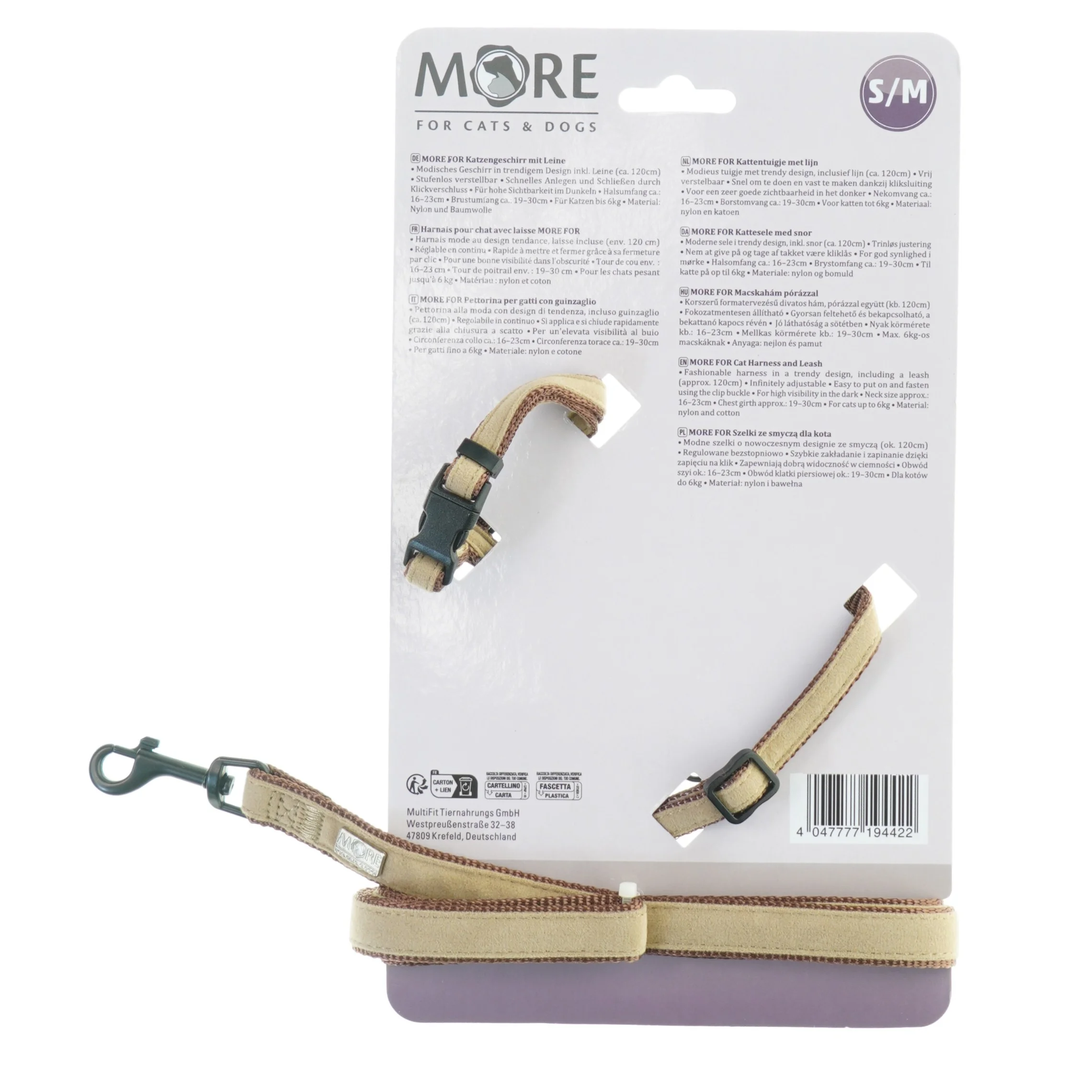 Katte sele fra More (str. Hals omfang, 16-23 cm. brystomfang, 19-30 cm. længde, 120 cm)