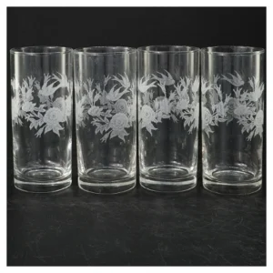 Graverte glasvaser (str. Ø 7 cm. længde, 14,5. cm)