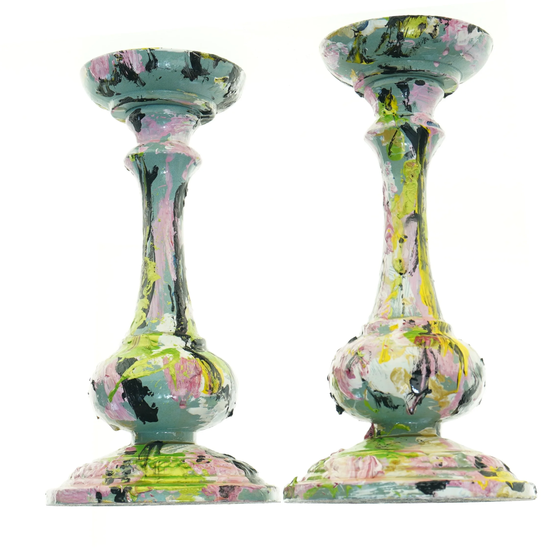 Dekorativt malede lysestager (str. 24,5 x 13 cm)