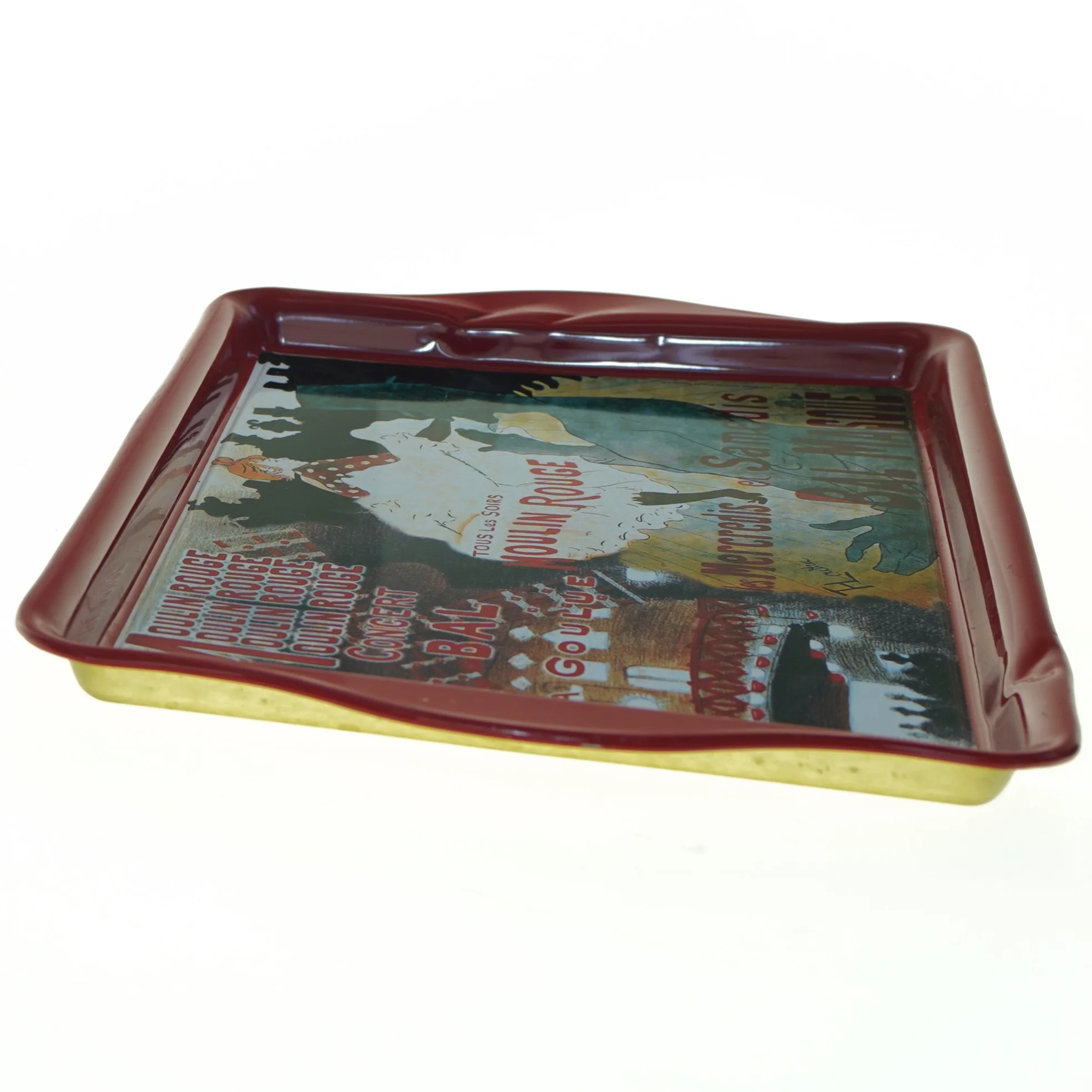 Metallisk bakke med Moulin Rouge-motiv (str. 33 x 20 cm)