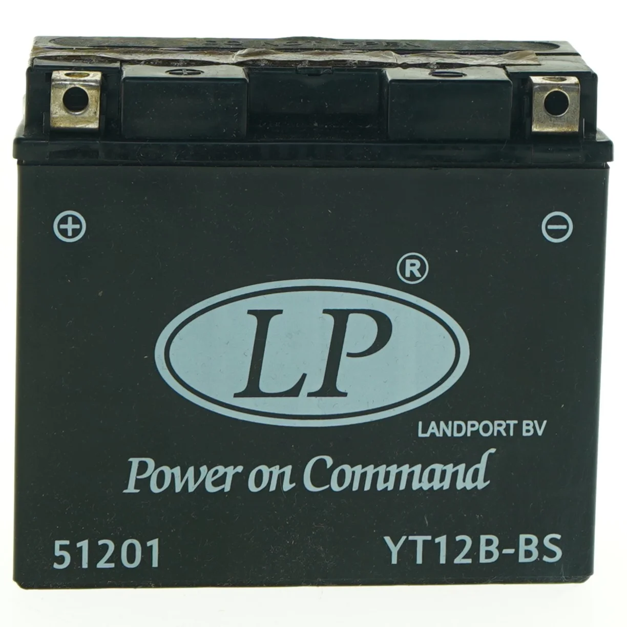 Motorcykelbatteri LP YT12B-BS fra Agm (str. 15 x, 13 x 6 og en halv cm)