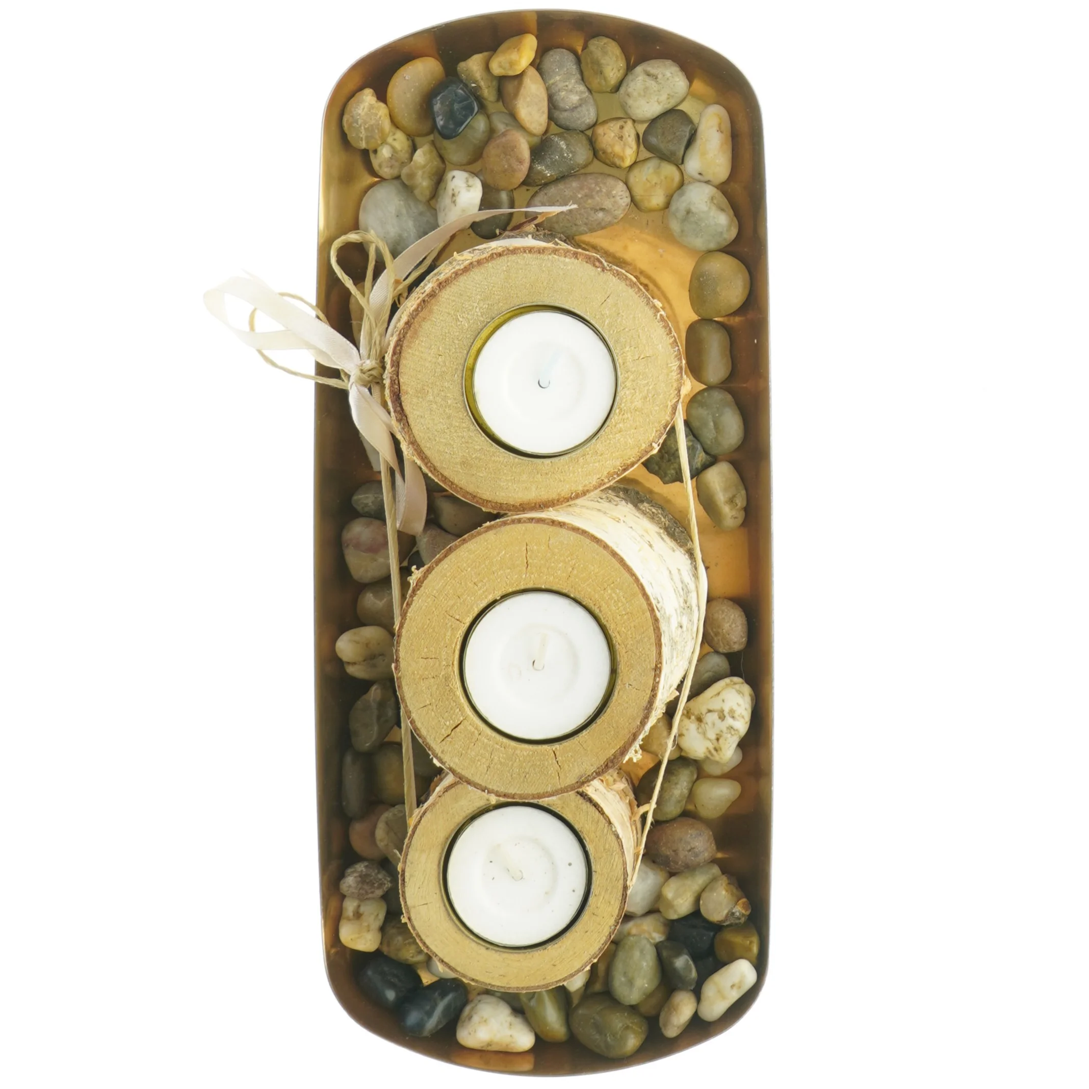 Birketræs lysestager med stenbakke (str. Længde, 30 cm)